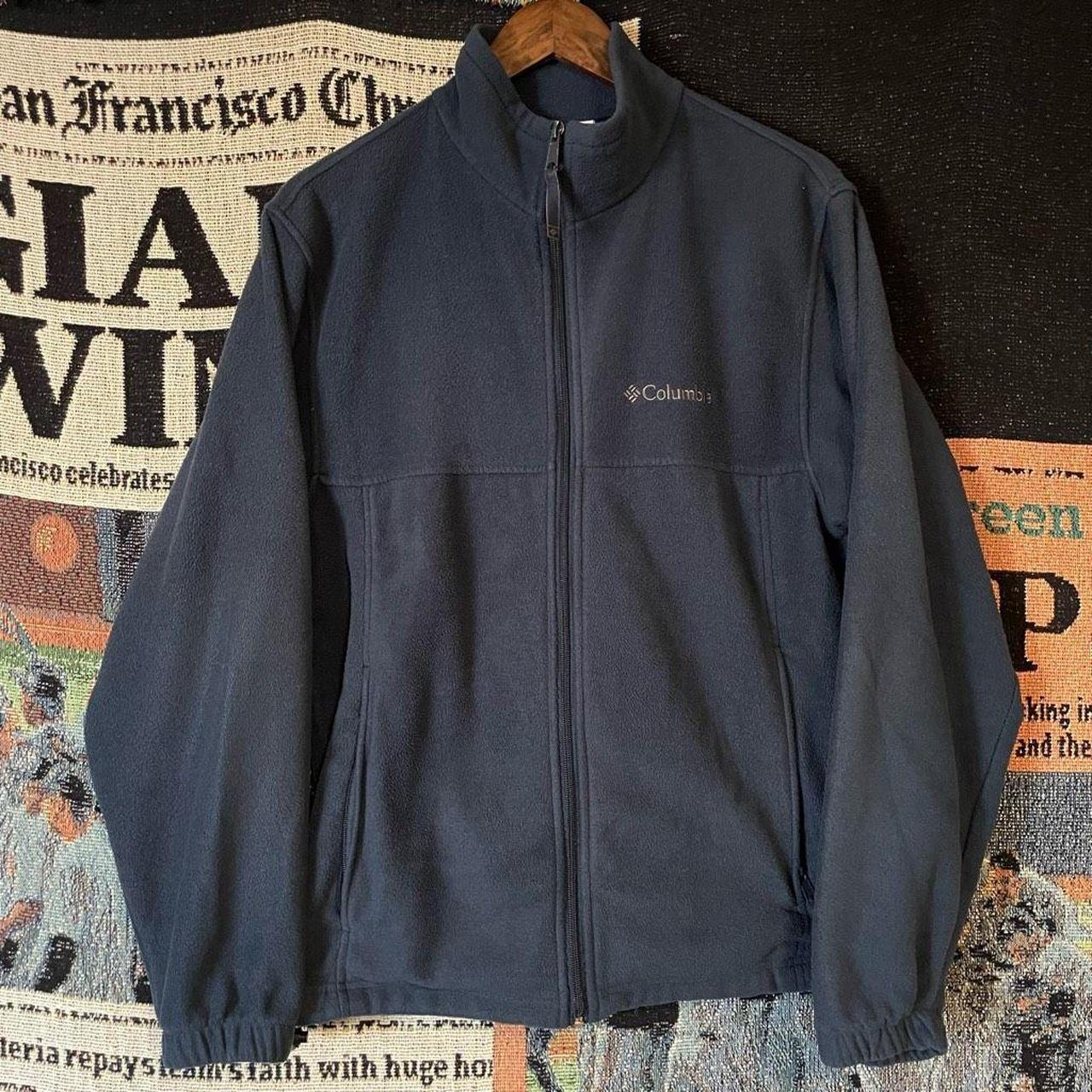 Columbia Navy Blue Fleece Zip Up Hacket Spell Out... Depop