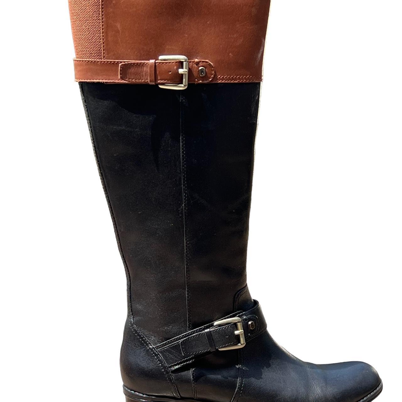 womens boots bandolino boots black and brown BANDOLINO Women's Black and Brown Leather Round Toe Depop
