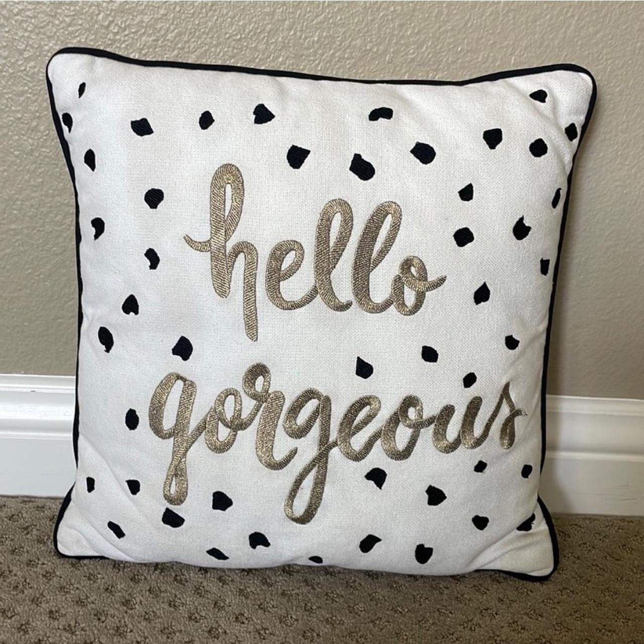 HELLO GORGEOUS throw pillow Cream linen pillow with. Depop