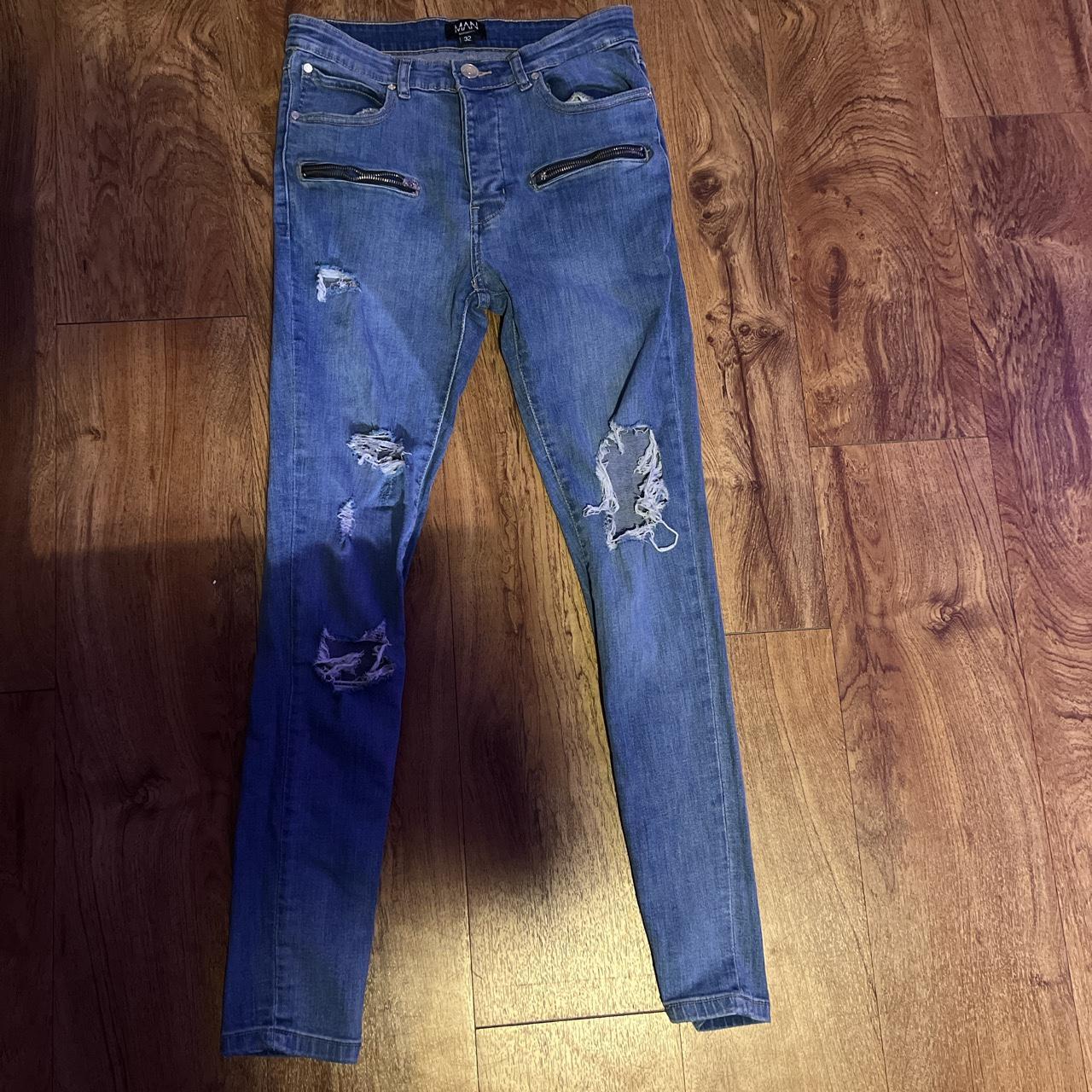 light blue ripped boohooman jeans size 32 worn... Depop