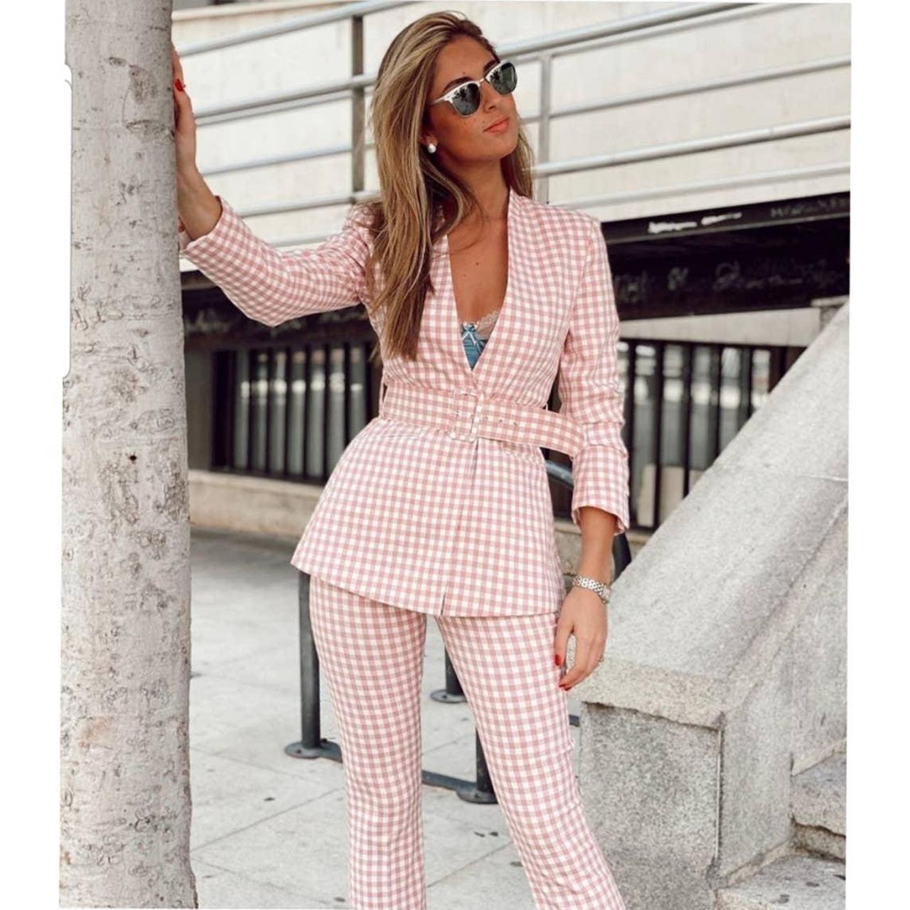 Zara pink gingham sales suit