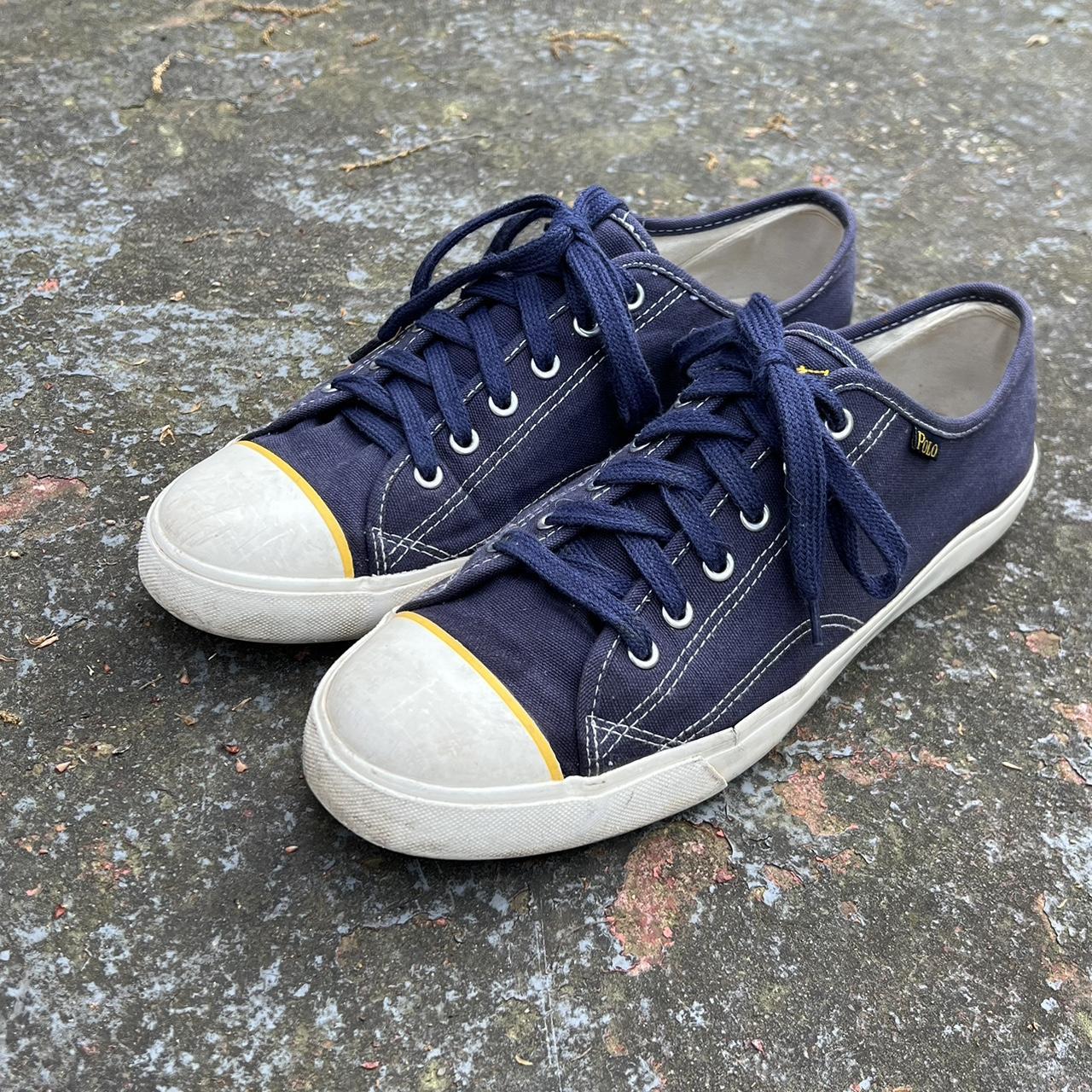 Navy Polo Canvas Sneakers. Size 11, I wear 10.5... - Depop