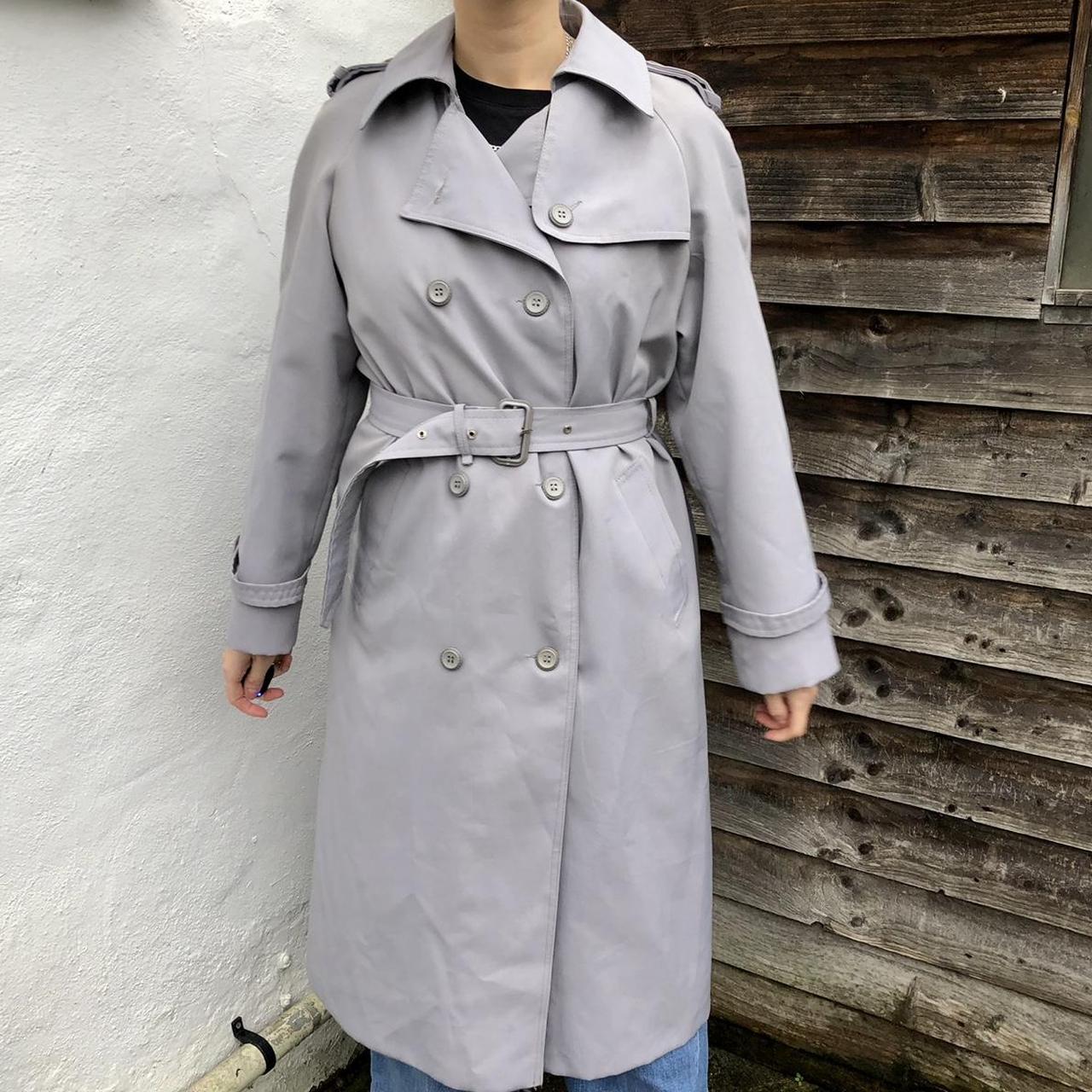 Vintage trench coat, grey with fabric nova check... - Depop