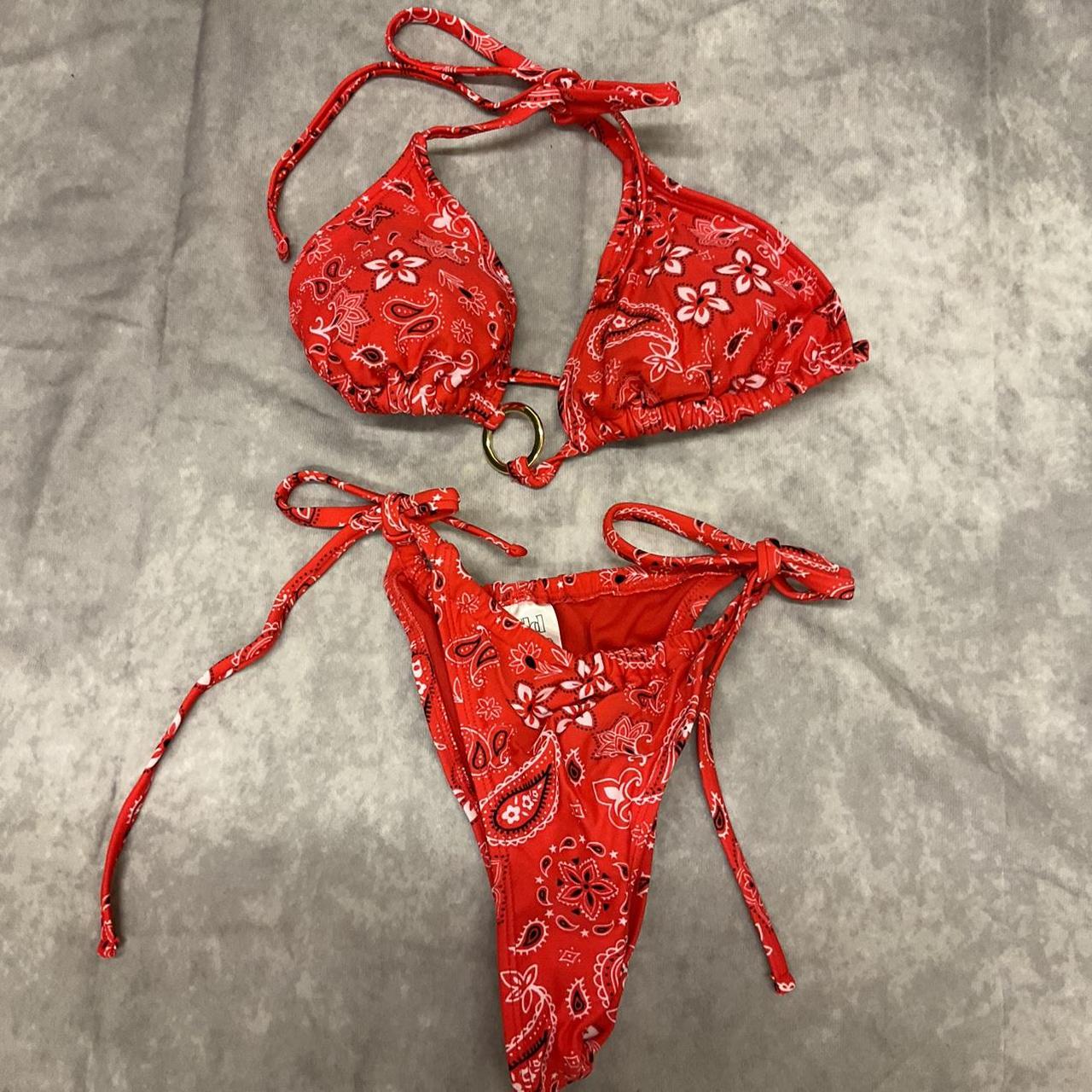 Bandana print red thong bikini #swimsuit - Depop