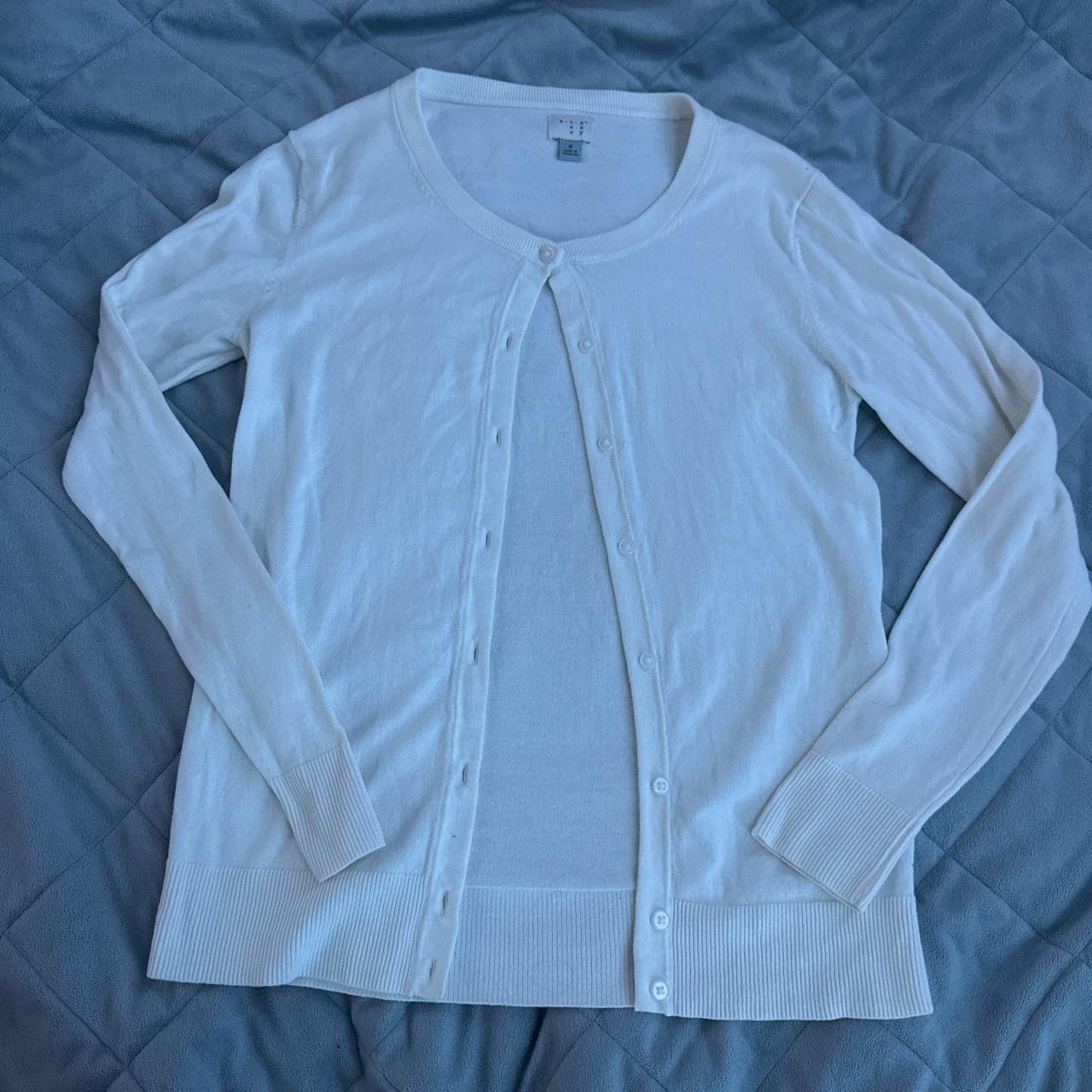 white button up sweater worn... - Depop