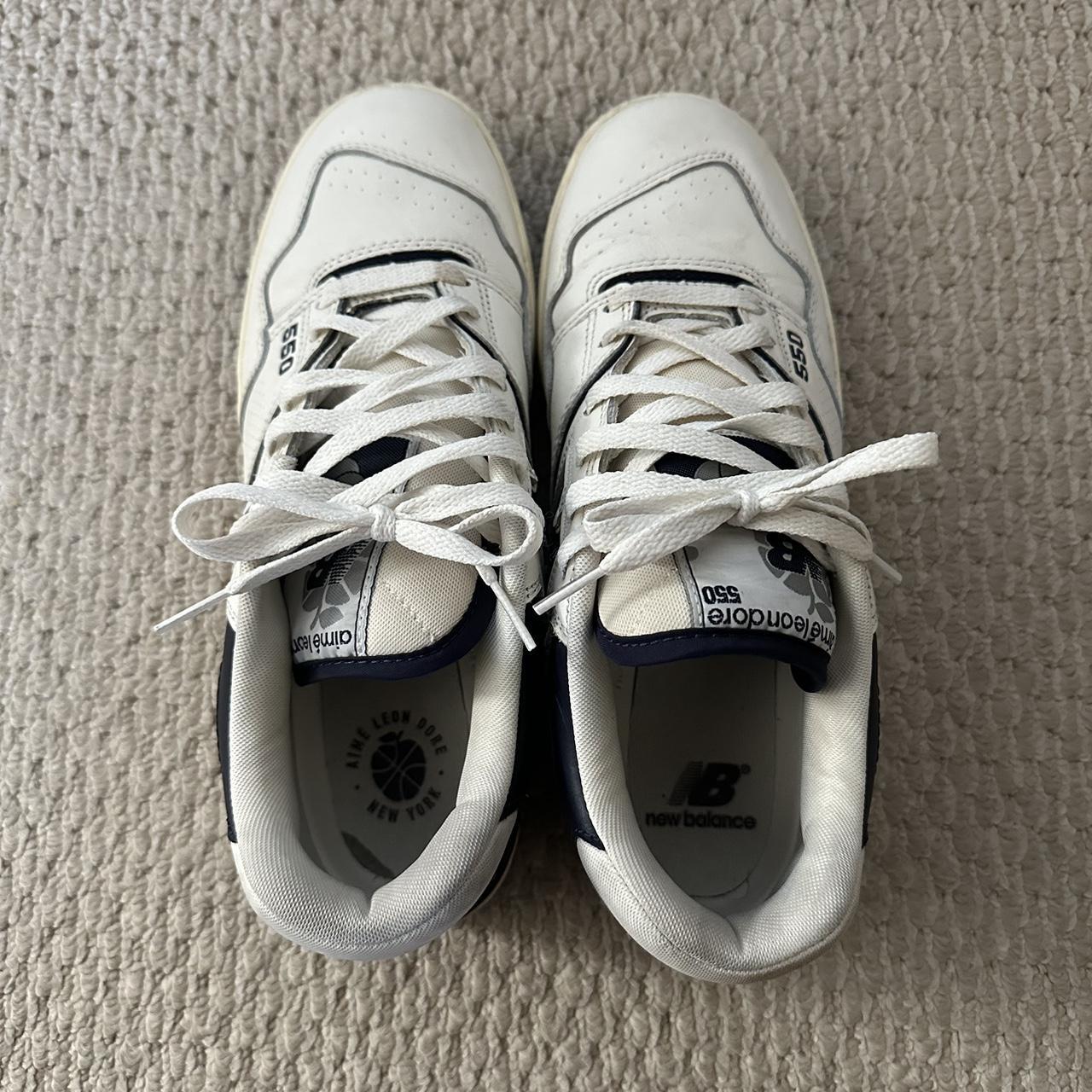 New Balance Men's White and Navy Trainers | Depop