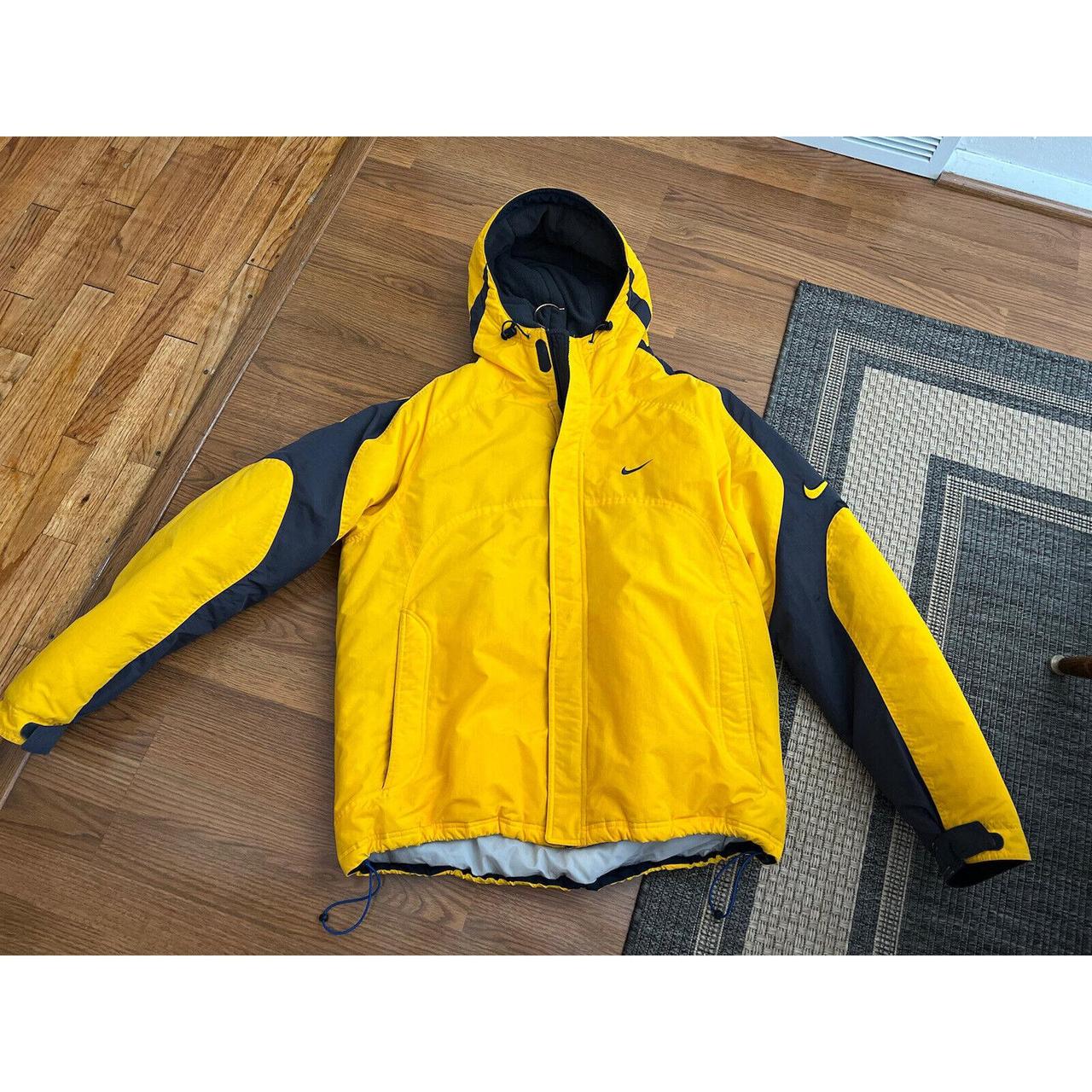 Nike Ski Jacket Mens XL Yellow Hooded Nylon Full Zip... - Depop