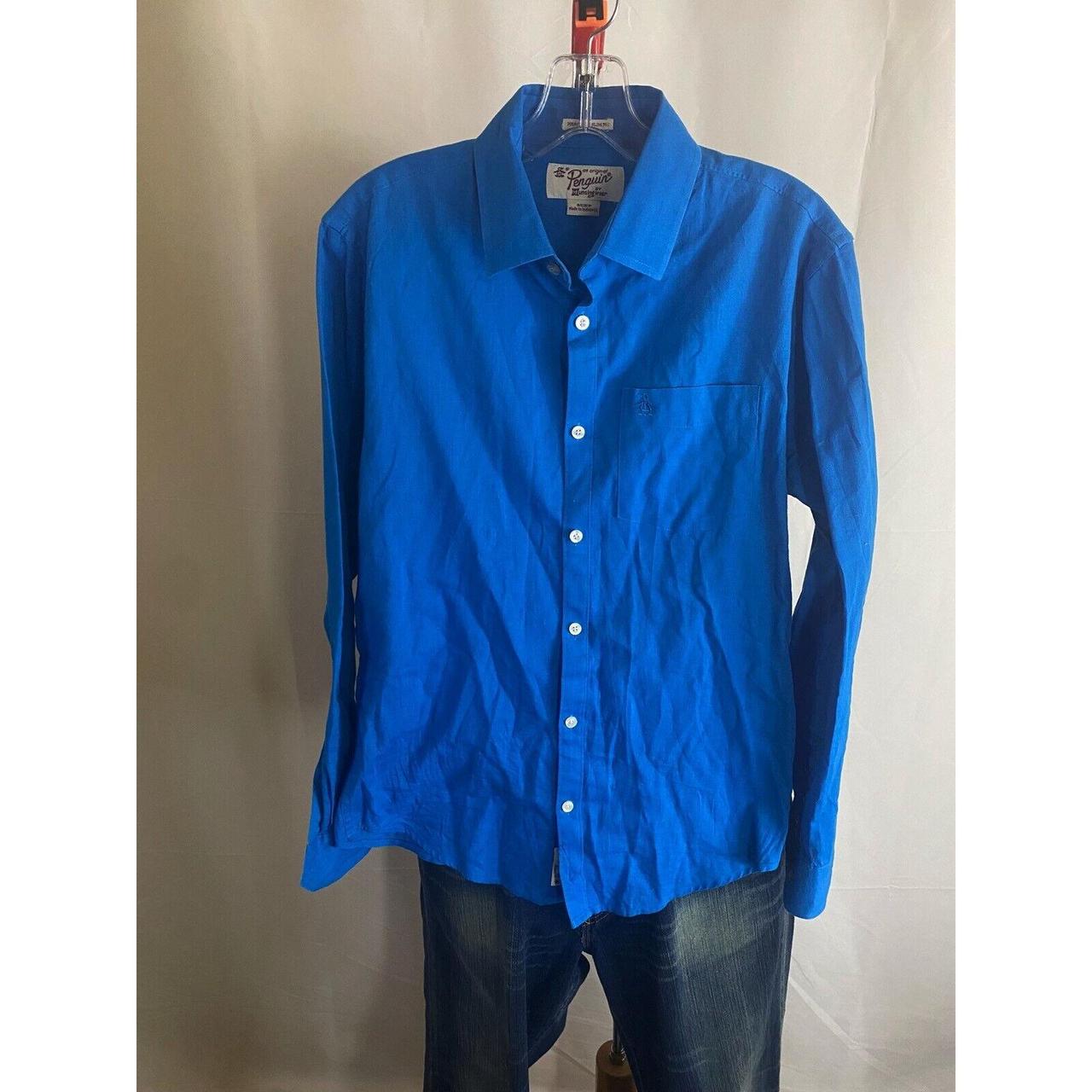 Penguin Bright Blue Heritage Slim LONG SLEEVE SHIRT... - Depop