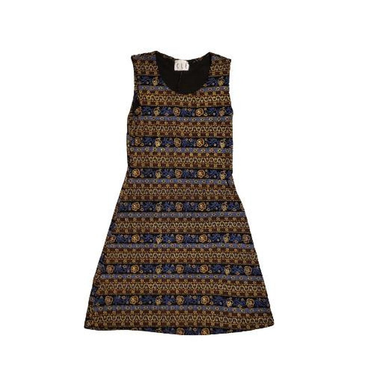 Blue Q Women's Gold and Blue Dress | Depop