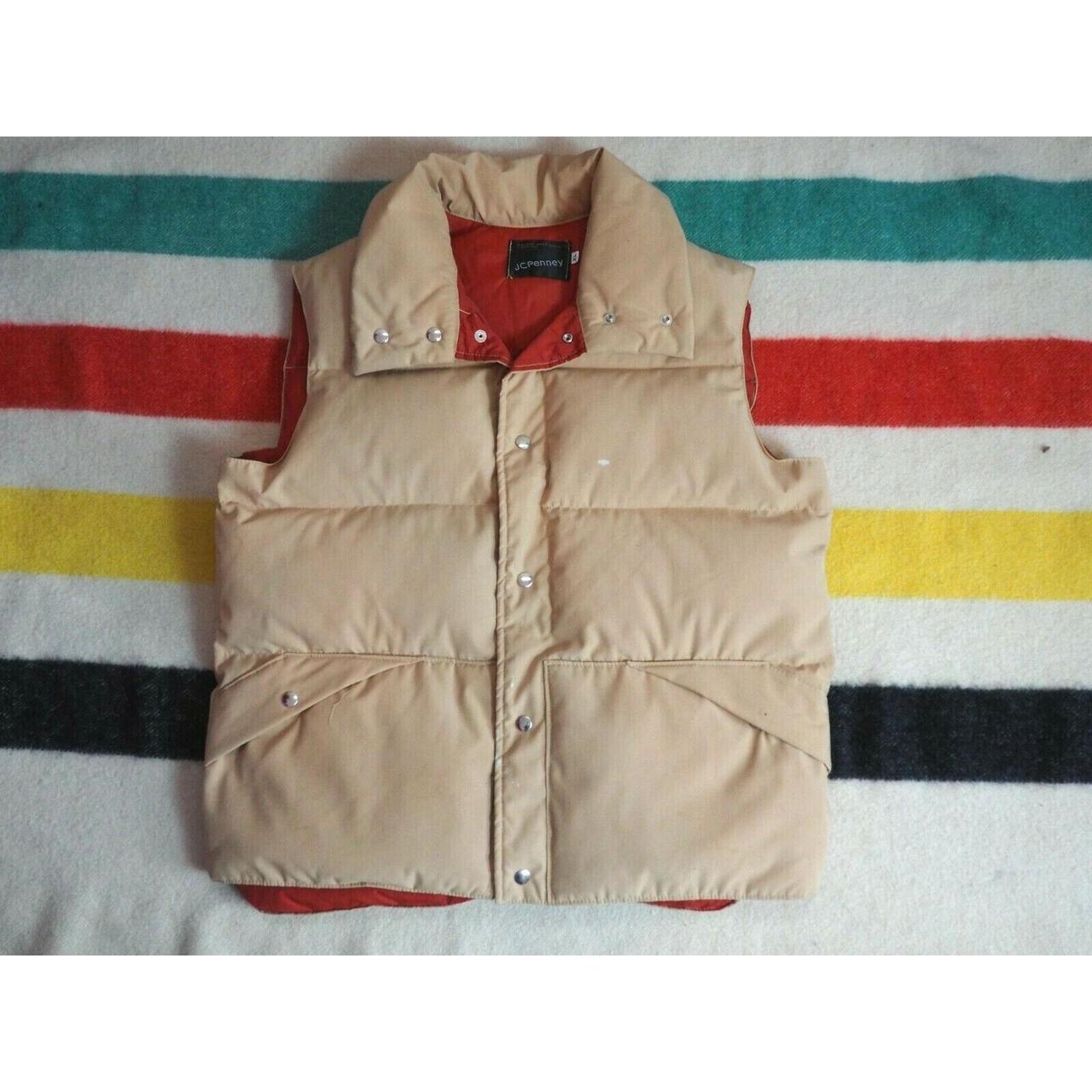 VTG 70S JC PENNEY BEIGE TAN RETRO RUST RED DOWN SNAP... - Depop