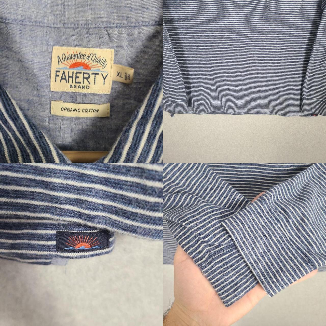 FAHERTY MENS POLO SHIRT HEATHER BLUE STRIPED LONG... Depop