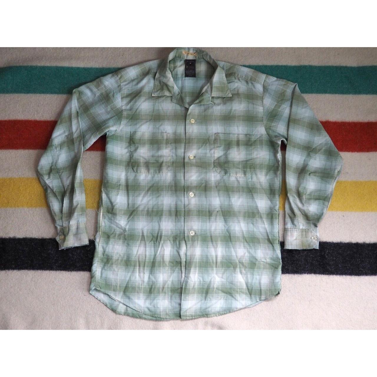 VTG 50S 60S SEARS PREMIERE FADED GRUNGE GREEN PLAID... - Depop