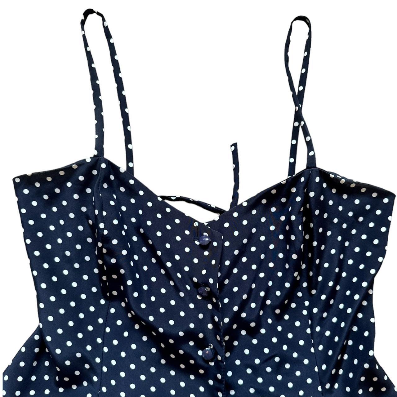 Vintage 90s 80s navy white polka dot v neck summer... - Depop