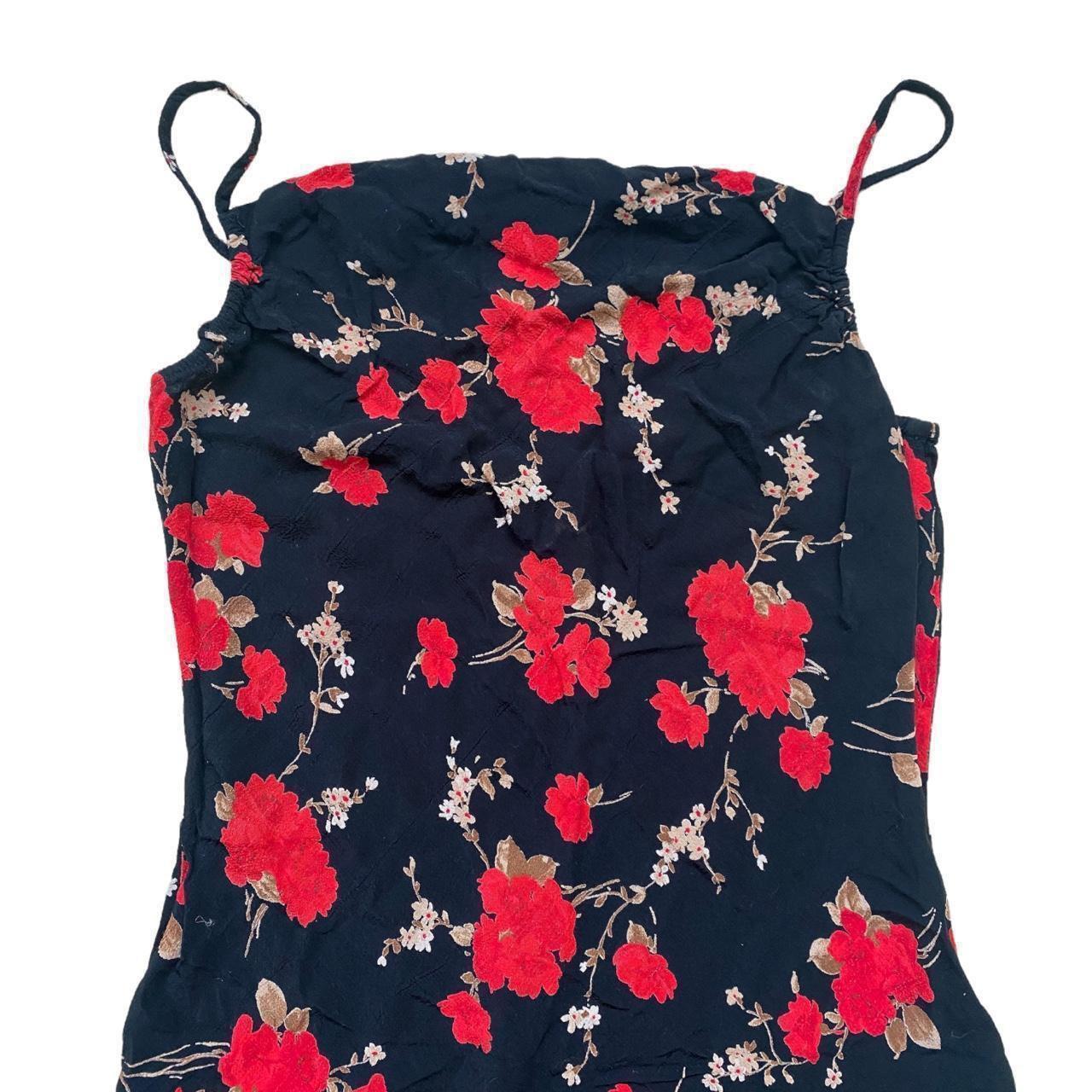 Vintage 90s Dorothy Perkins Black Red Floral Slip... - Depop