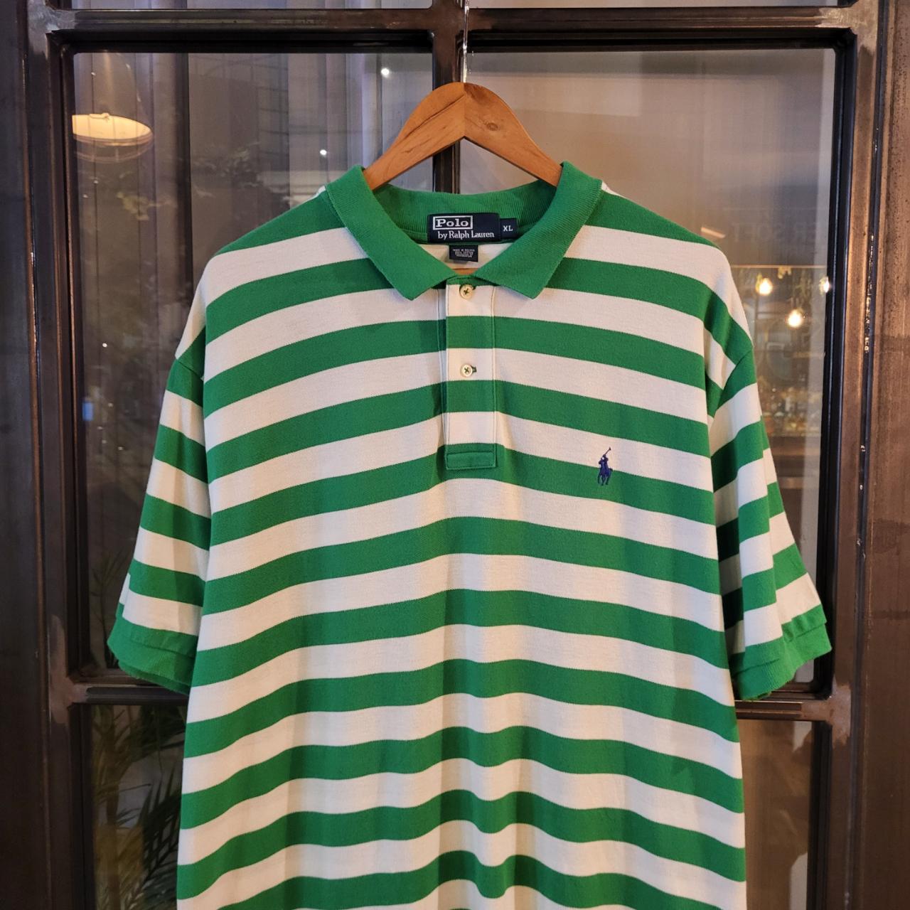 Ralph lauren green and white striped polo shirt deals