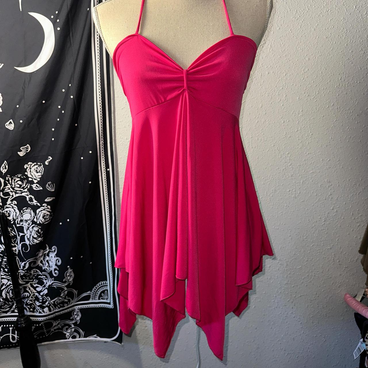 Hot pink babydoll dress with a cute asymmetrical hem... - Depop