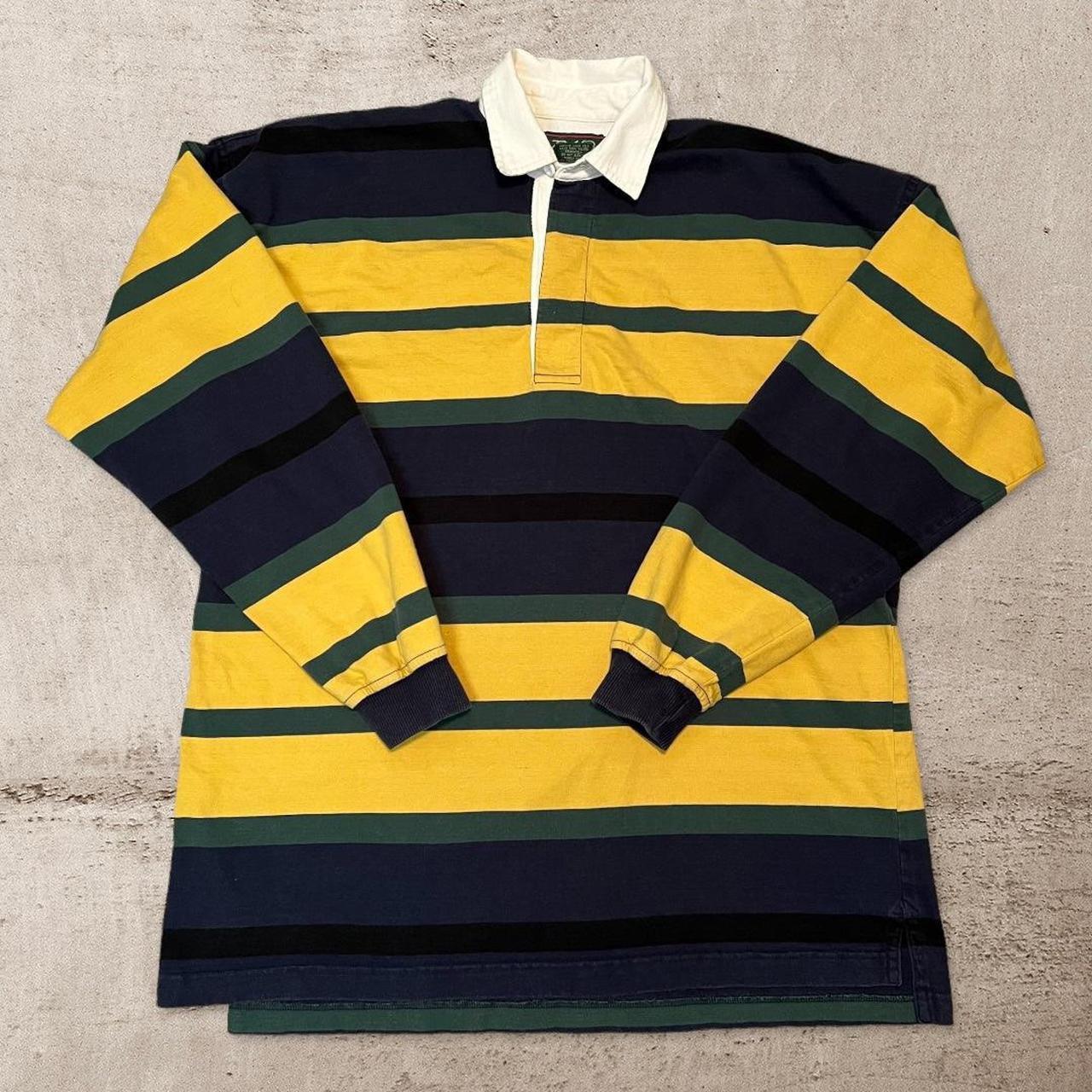 Vintage Striped Rugby Polo Shirt Multi Color Striped... - Depop