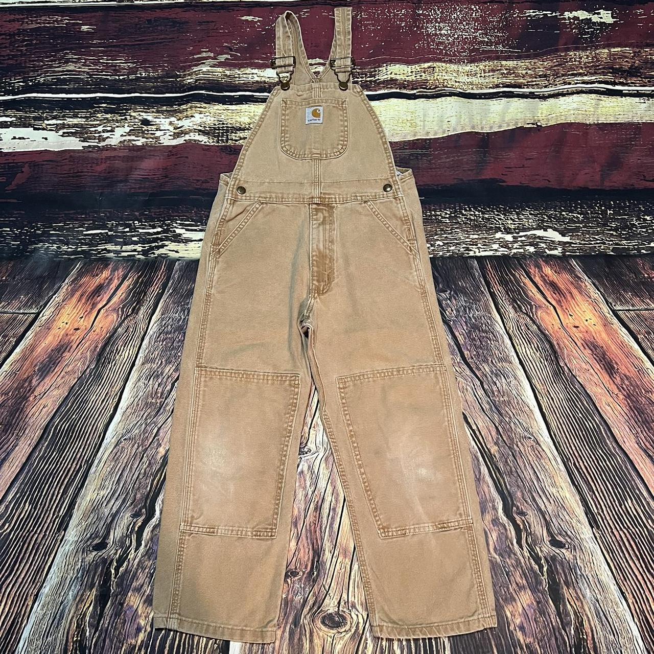 Tan Carhartt Double Knee Overalls Youth Size 7... Depop