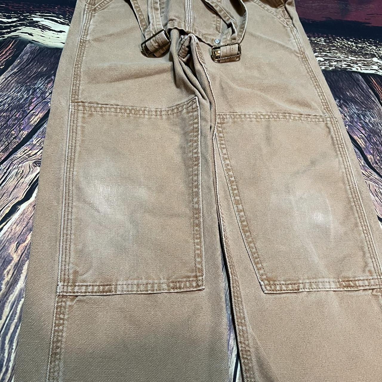 Tan Carhartt Double Knee Overalls Youth Size 7... Depop