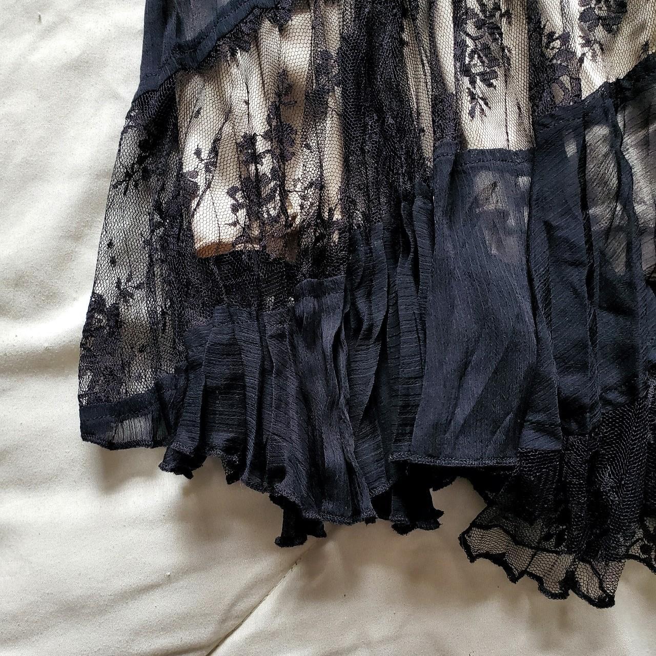 Vintage black lace and silk midi patchwork skirt... - Depop