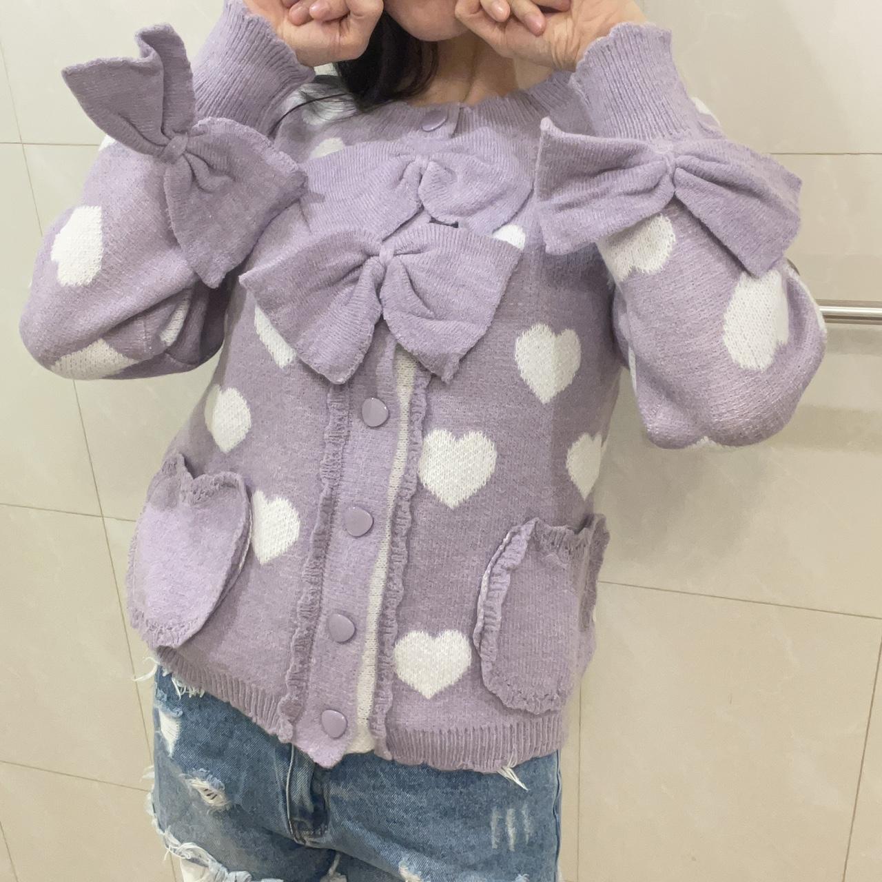 Purple Bow and White Heart Cardigan 💜 Brand... - Depop