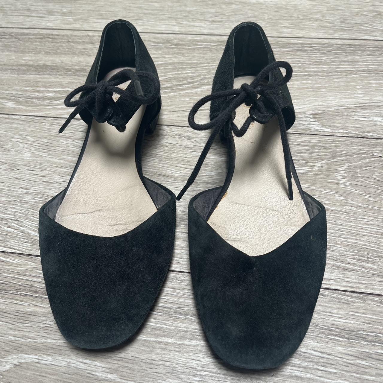 Seychelles Black Velvet Lace Up Ballet Flats. Good