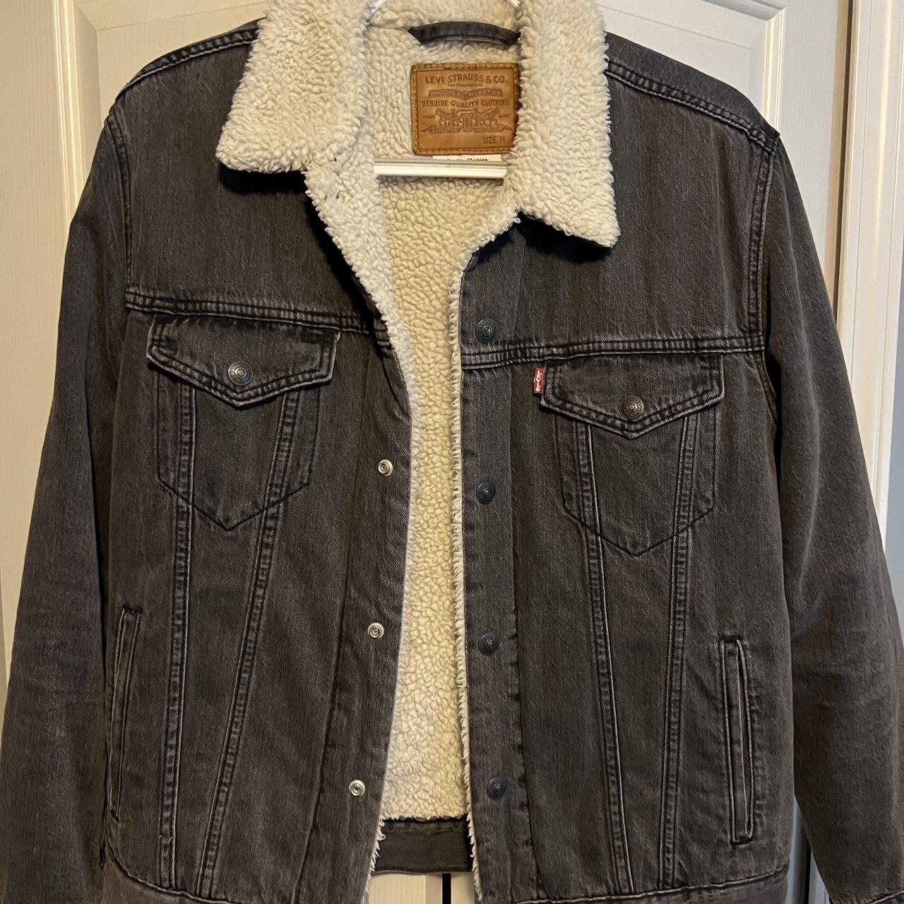 levis black sherpa denim jacket. never worn. size... Depop