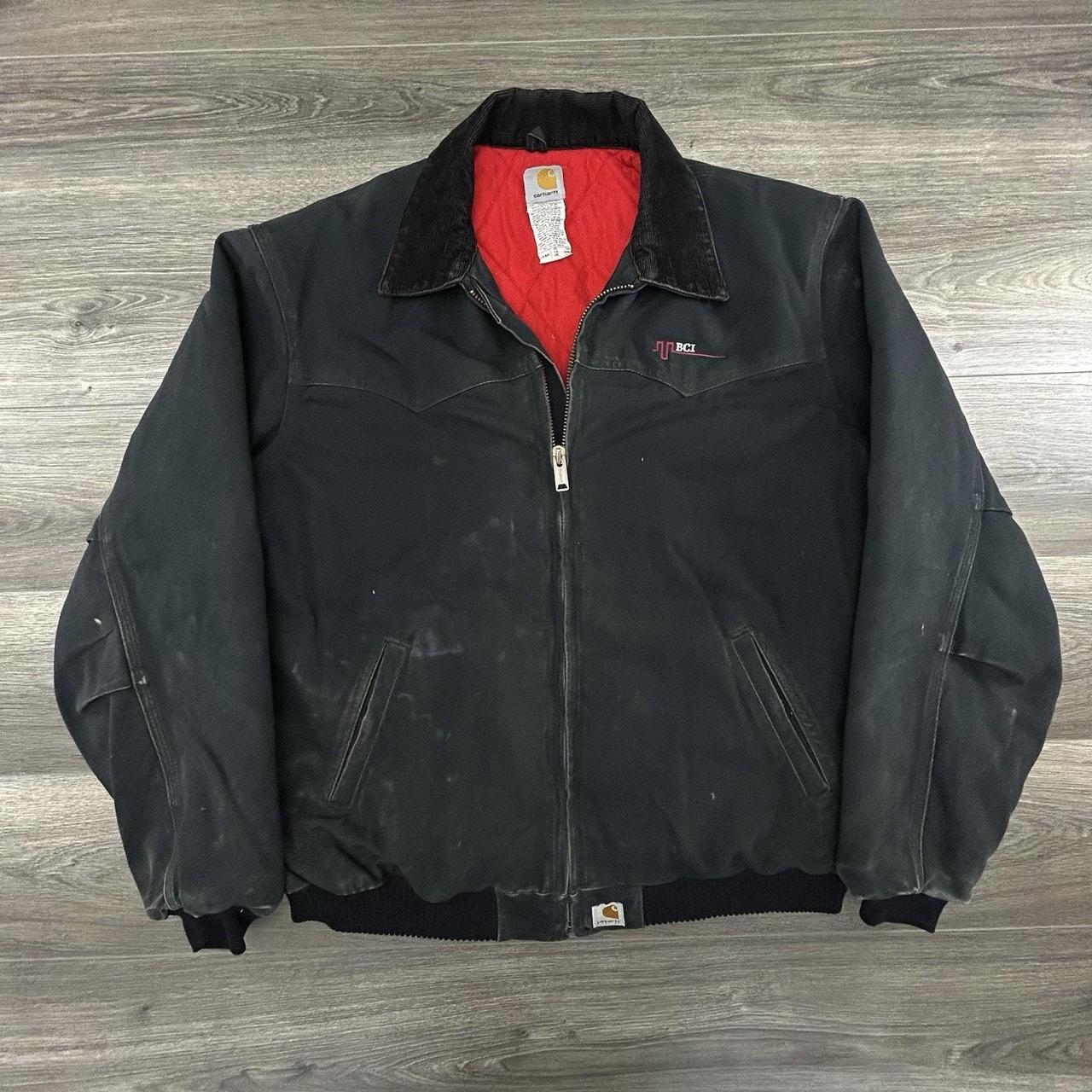 ★Carhartt Santa Fe Jacket M寸★USA J13 BLK Vintage Carhartt Mens Large Santa Fe Jacket Black Red