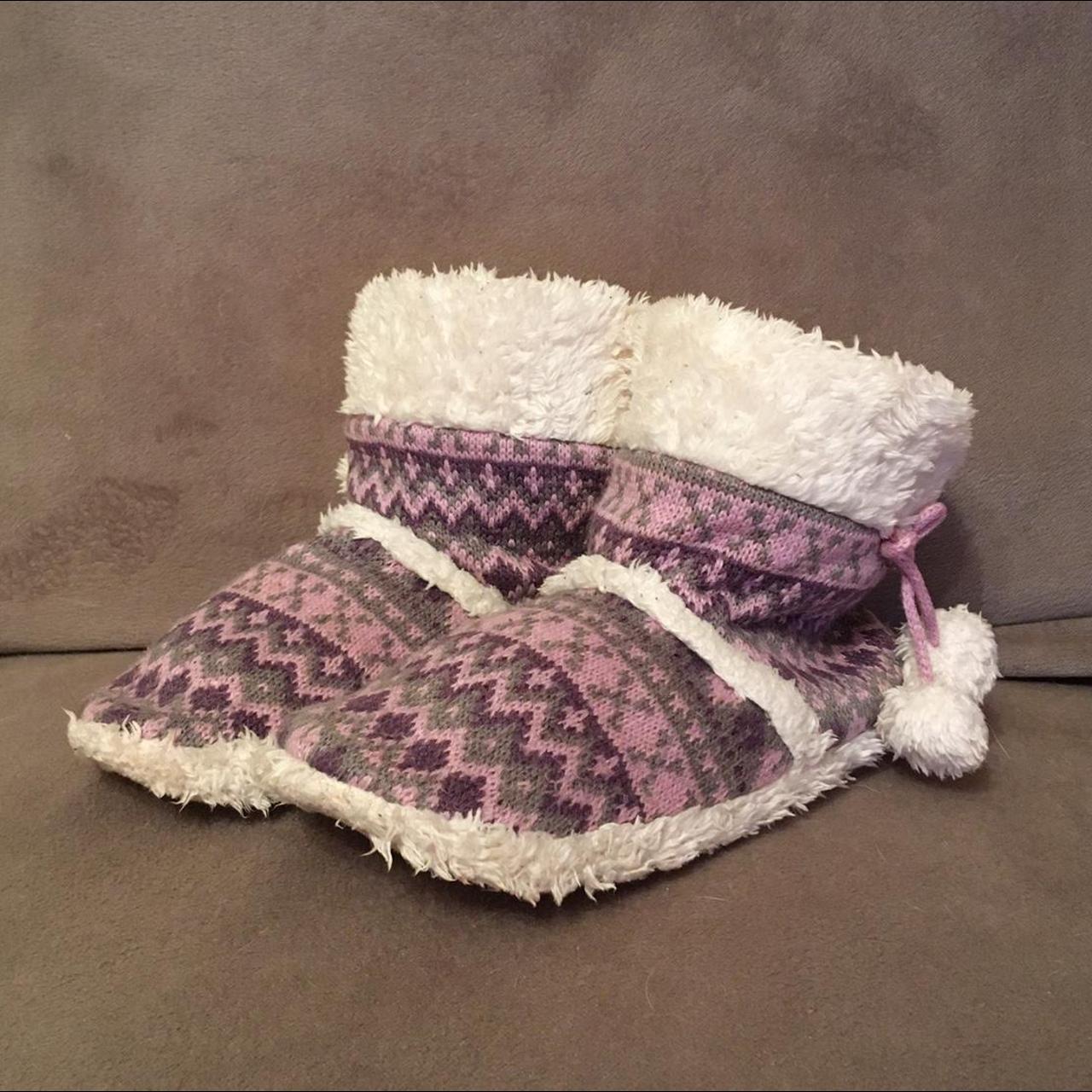 Purple and white boot slippers Size 5/6 Warm, fluffy... - Depop