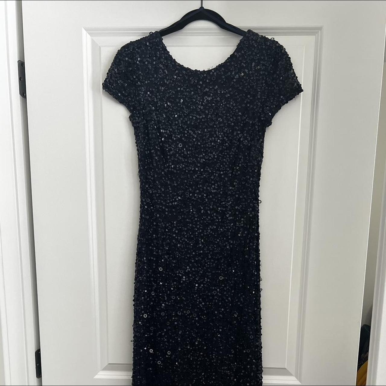 Adrianna Papell floor length all sequined gown Navy... - Depop