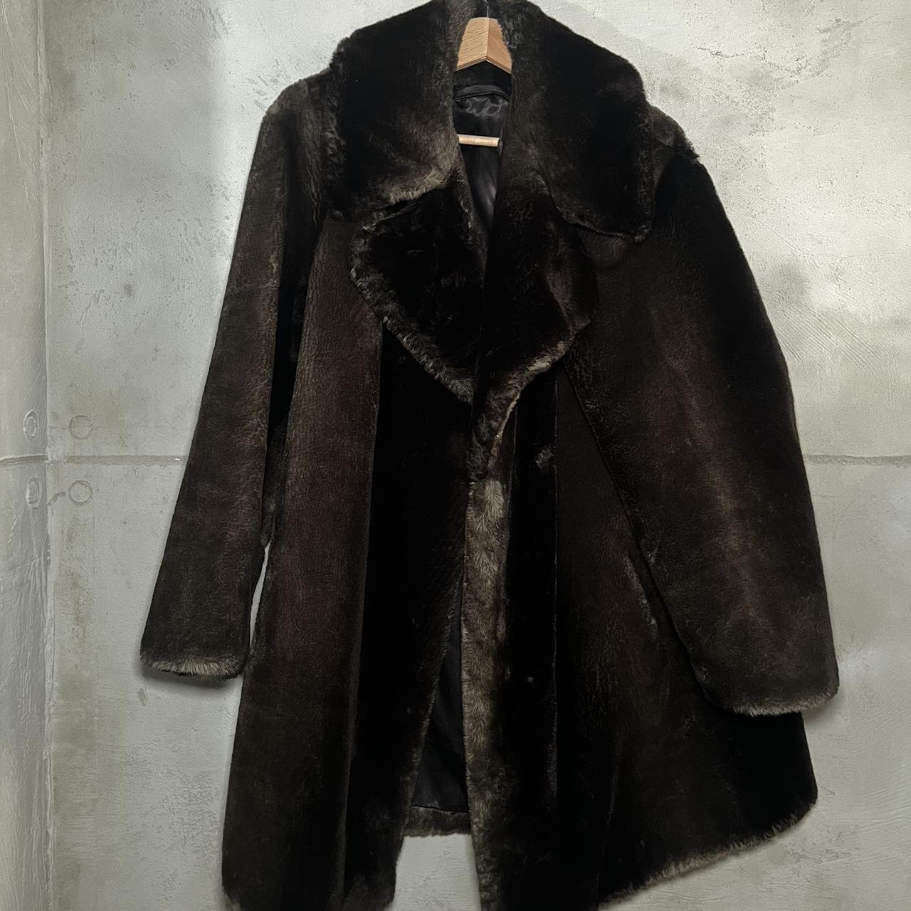 Vintage 90’s brown faux fur-jacket y2k winter coat ... - Depop