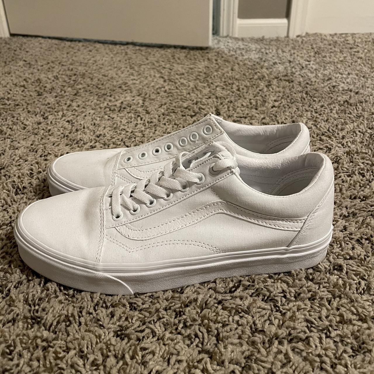 white lace up vans. size 10.5 worn once, small spot... Depop