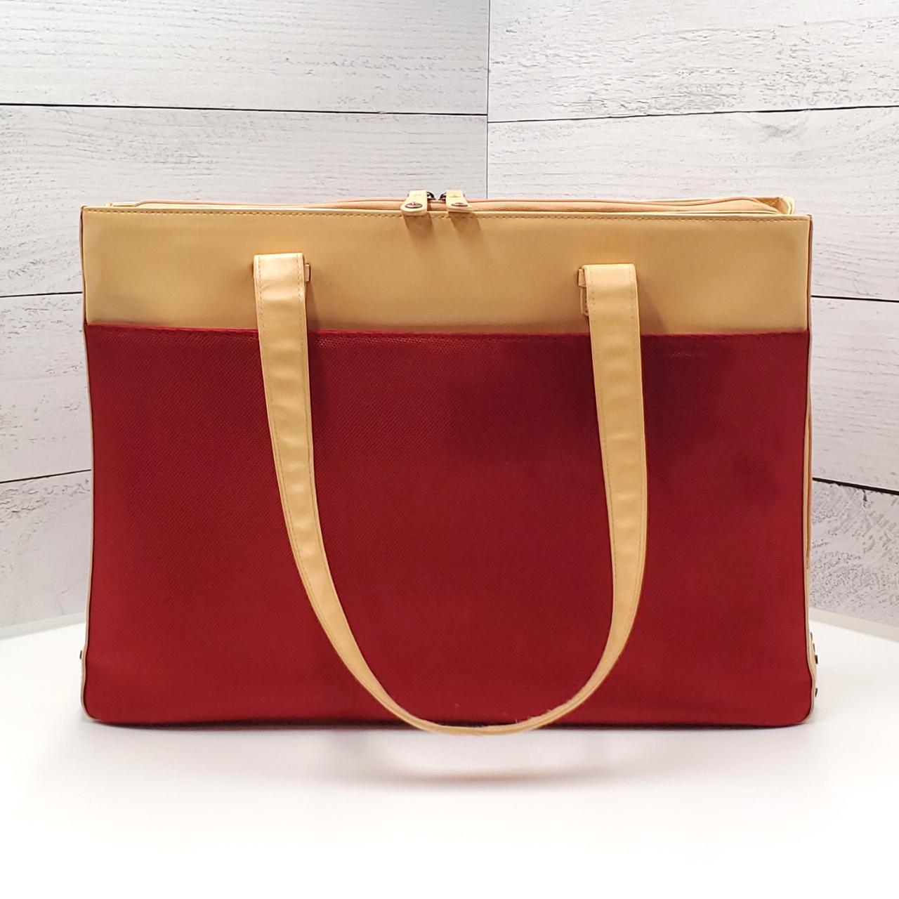 Franklin Covey” Red Canvas & Leather Laptop Bag / - Depop