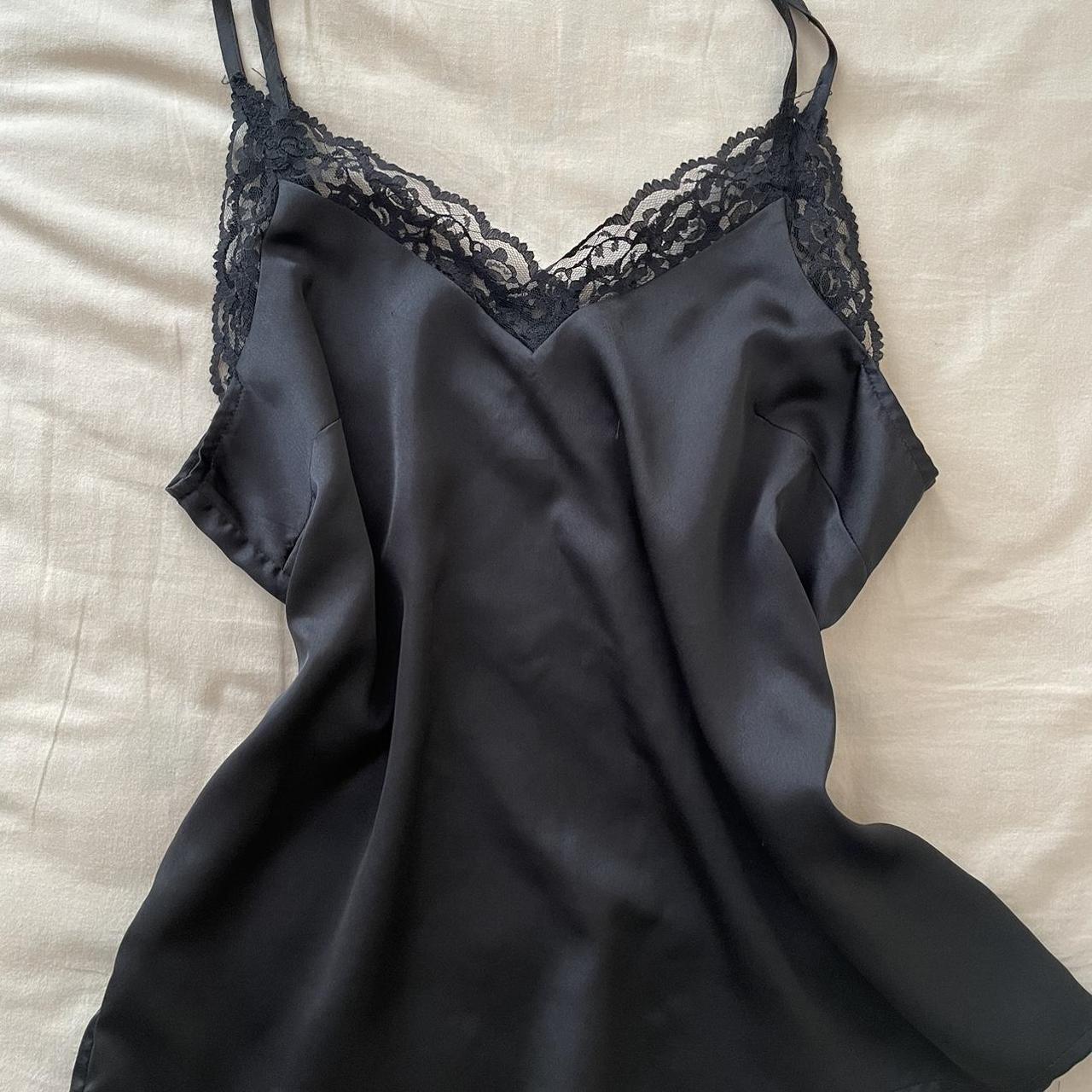 Black Lace Silk Top #aesthetic #lace #coquette... - Depop