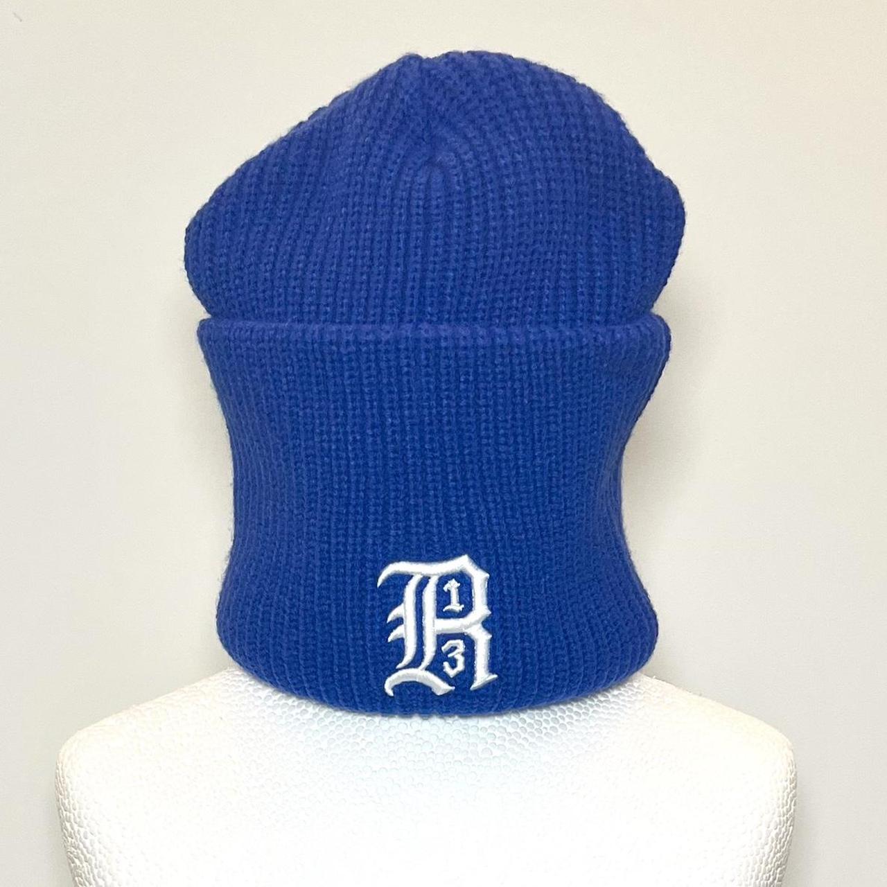 R13 oversized blue embroidery beanie 9in 23cm