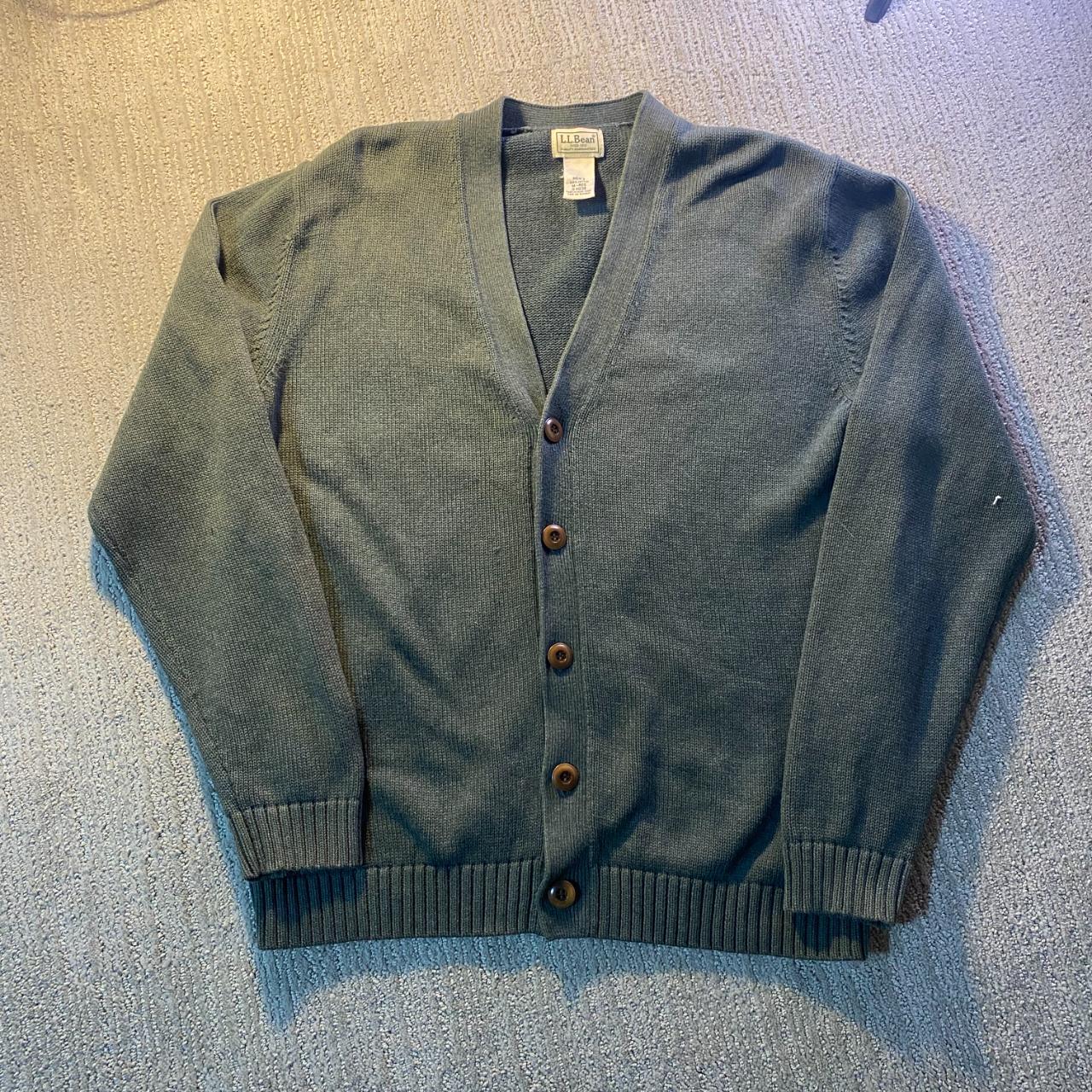 Vintage L.L. Bean Cardigan - Green color with brown... - Depop