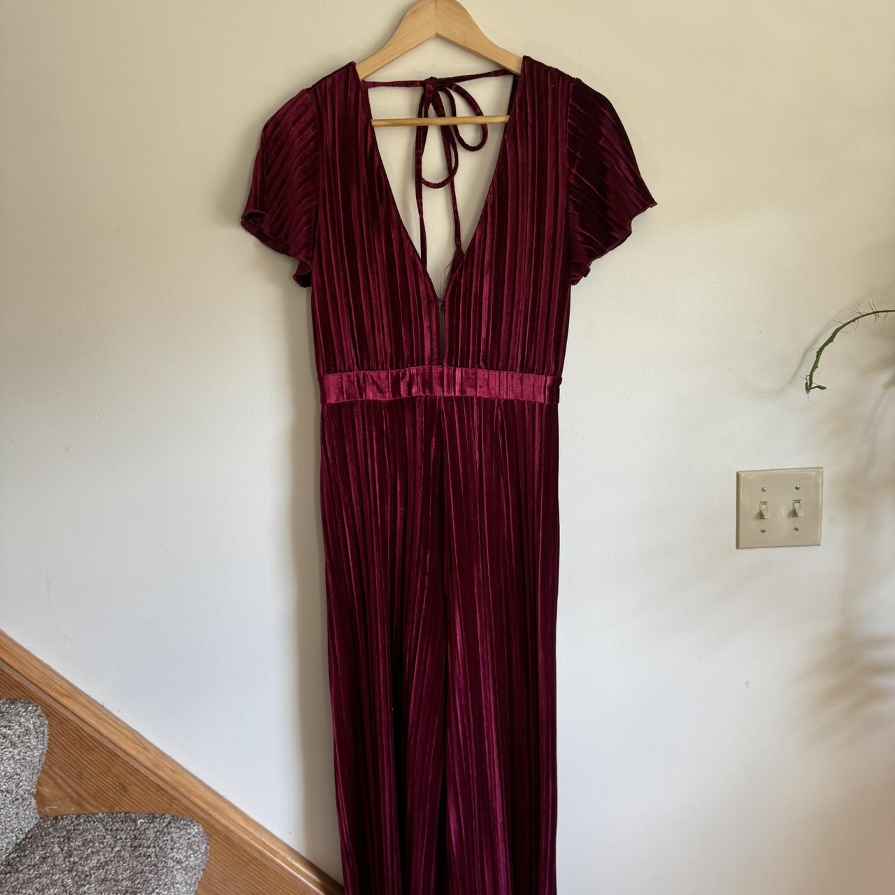 MinkPink burgundy and red velvet jumpsuit with a. Depop