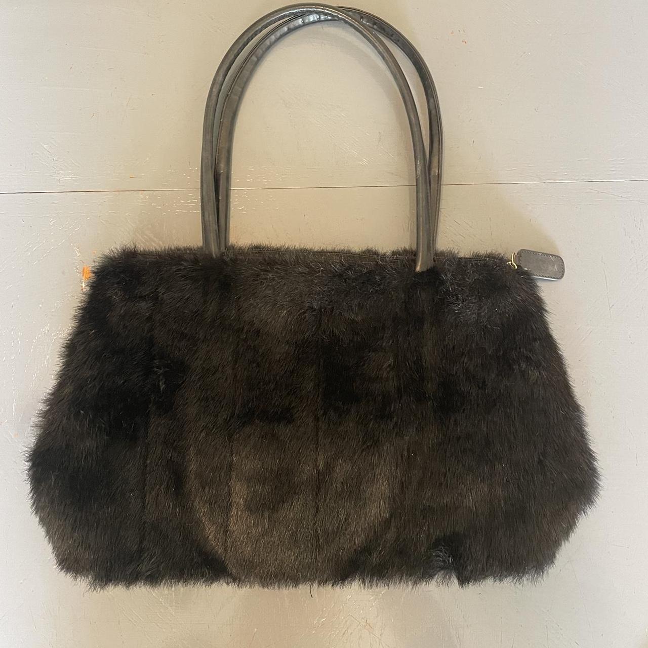 Black faux fur shoulder bag purse! So cute and soft,... Depop