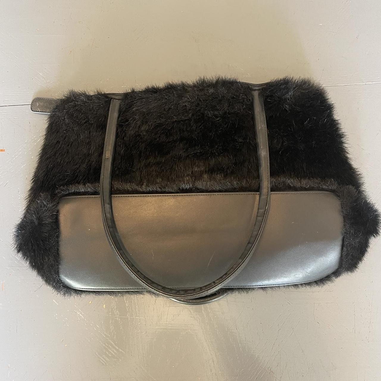Black faux fur shoulder bag purse! So cute and soft,... Depop