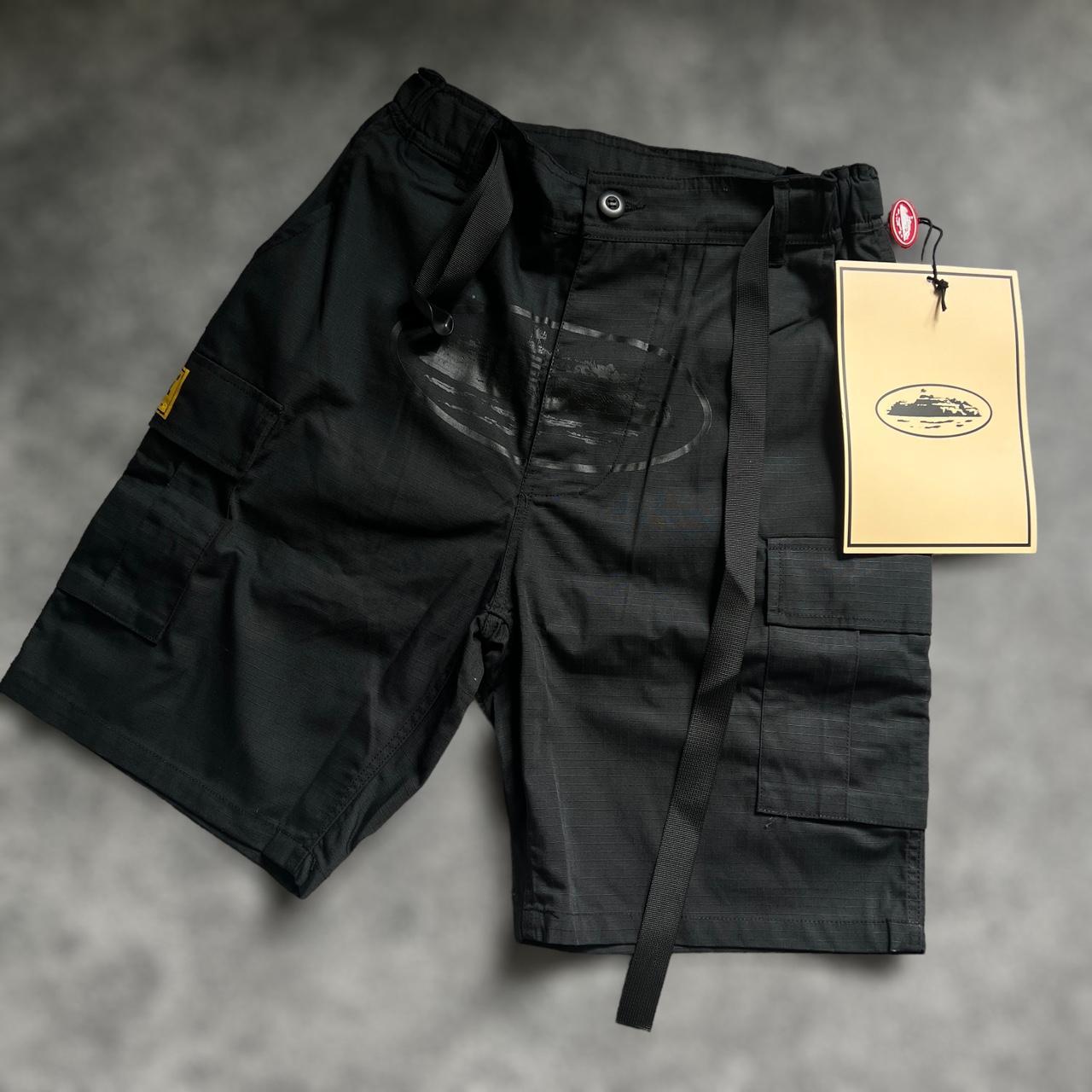 Corteiz Men's Black and Yellow Shorts Depop