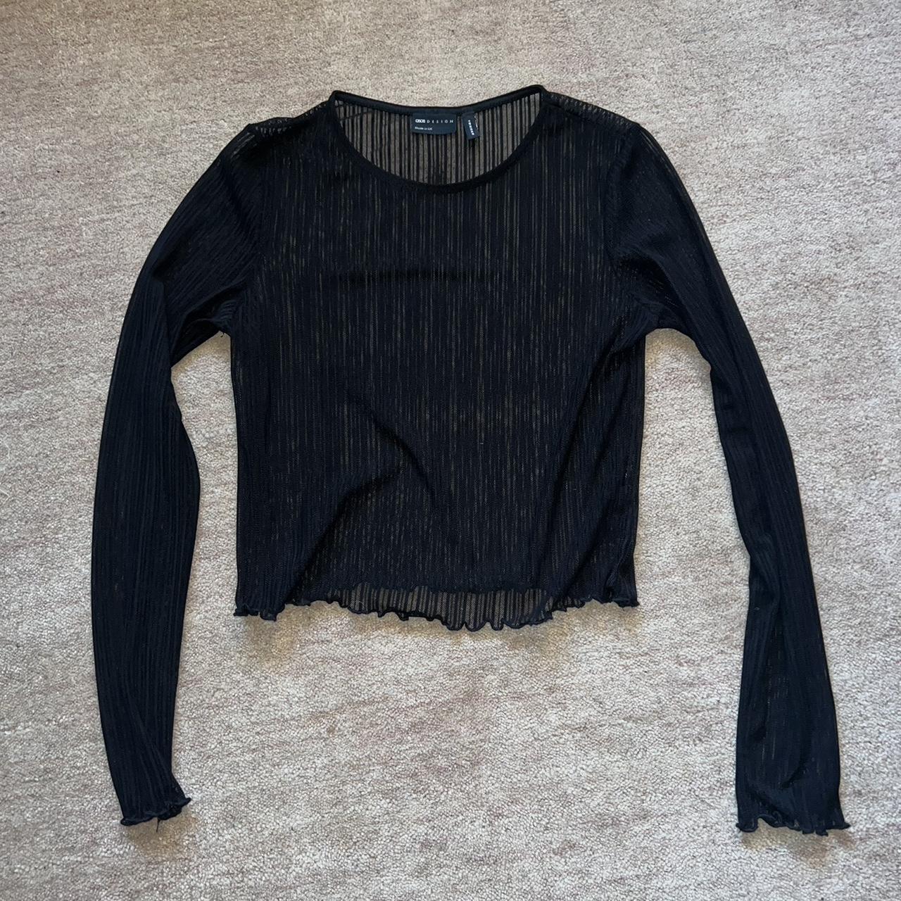 Sheer cropped top with frilled edges and striped... - Depop