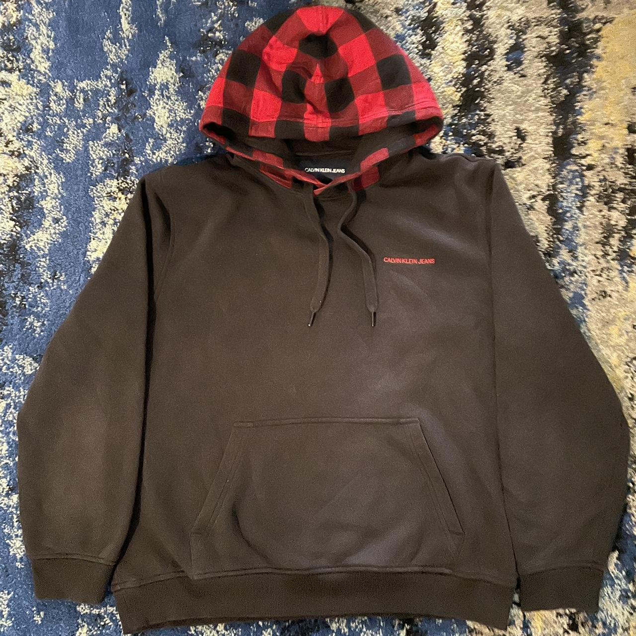 Baggy Calvin Klein Hoodie *Red Plaid Hood* (Size... - Depop