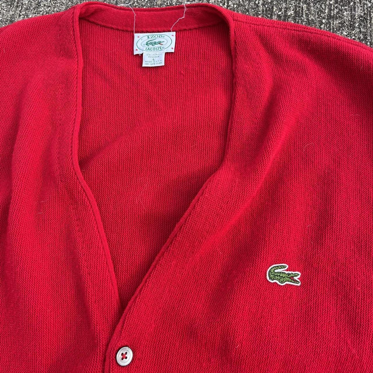 90s Lacoste cardigan red made in usa - Depop