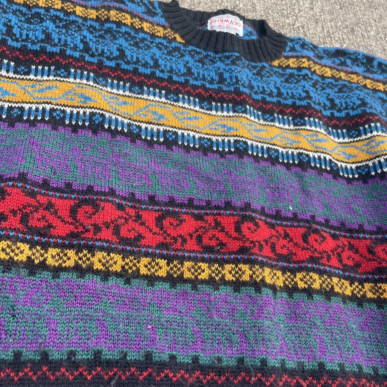 Vintage 90s Coogi knit multi color wool purple blue... - Depop