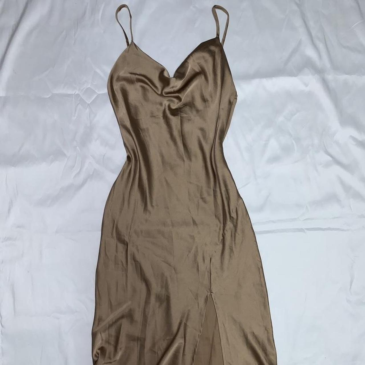 Nude Gold Satin-silk slip dress (excellent... - Depop