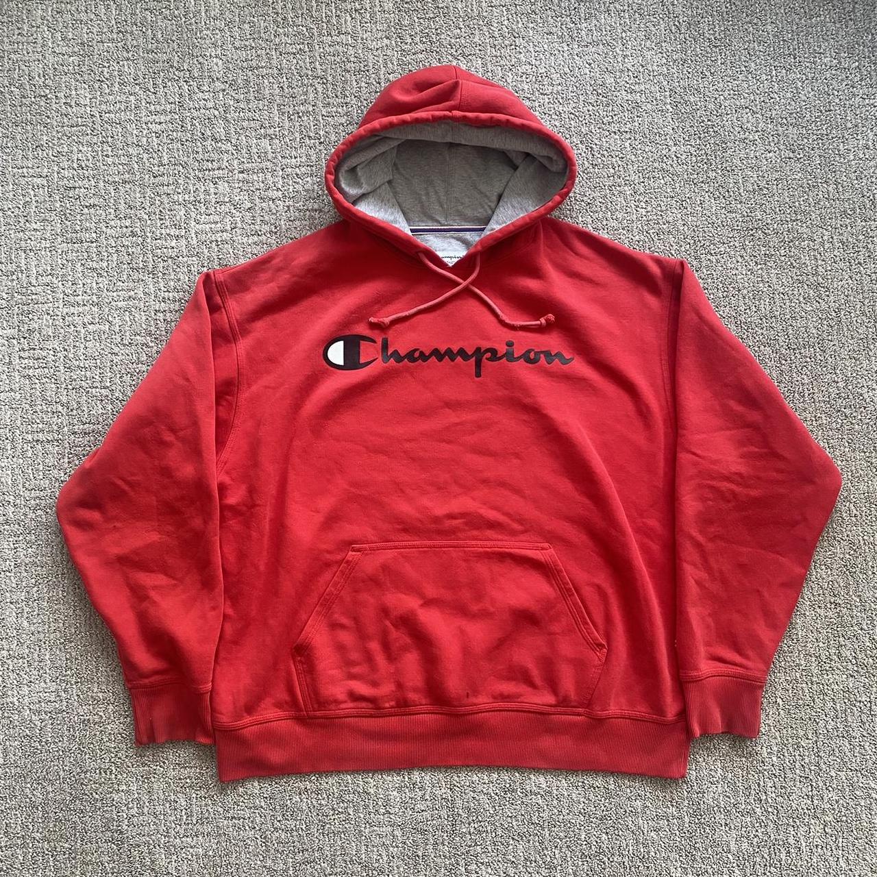 Red Basic Essential Champion Hoodie Size XL Few... - Depop