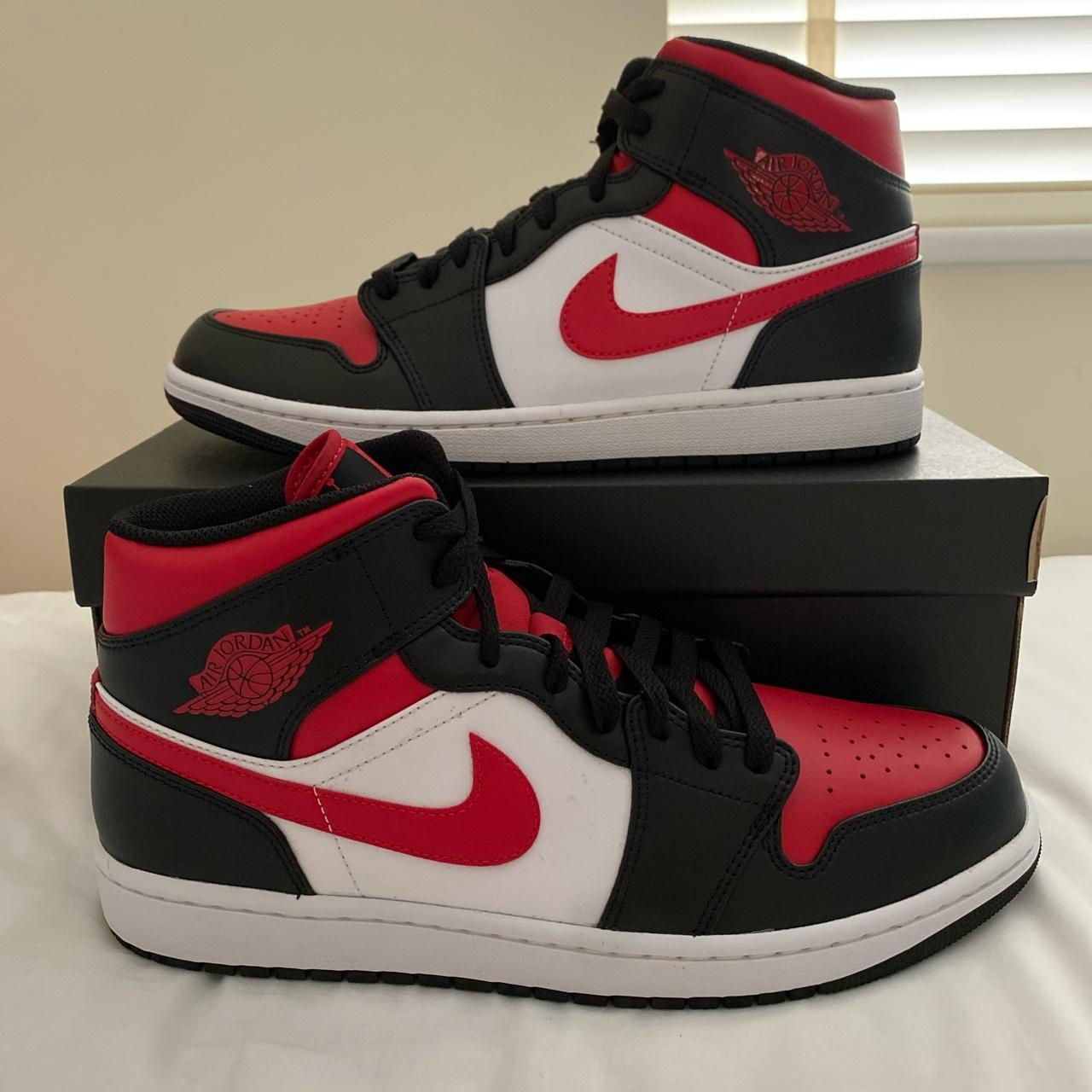 Air Jordan 1 Mid Fire Red Black/White/Bred Toe Mens... - Depop