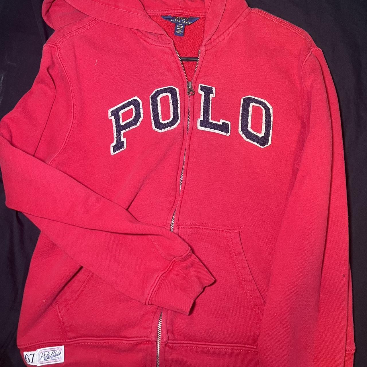 Red Polo Zip Up Hoodie Size L (14-16) Fits Womens... - Depop