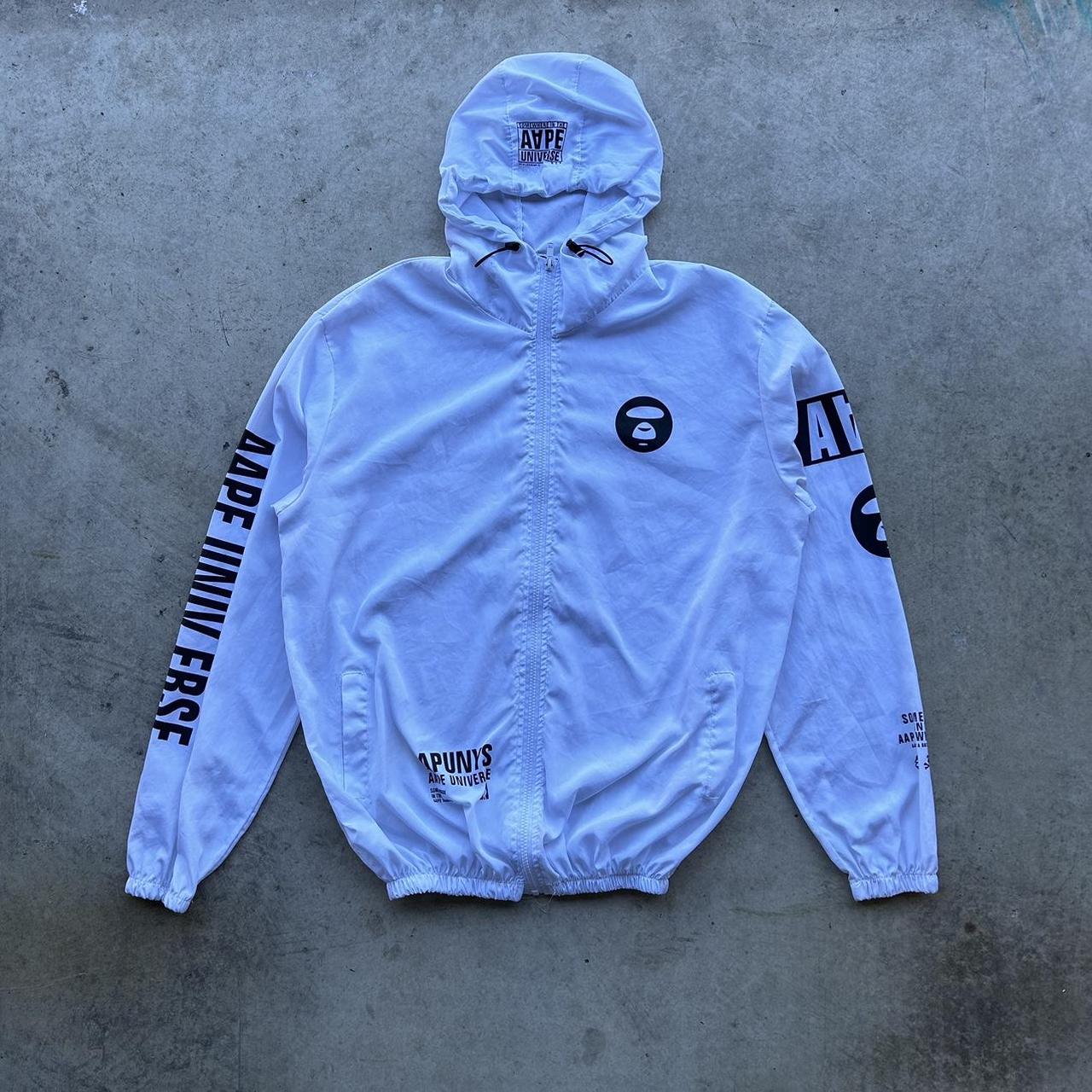 AAPE By A Bathing Ape Zip White Hoodie Rain Jacket Depop