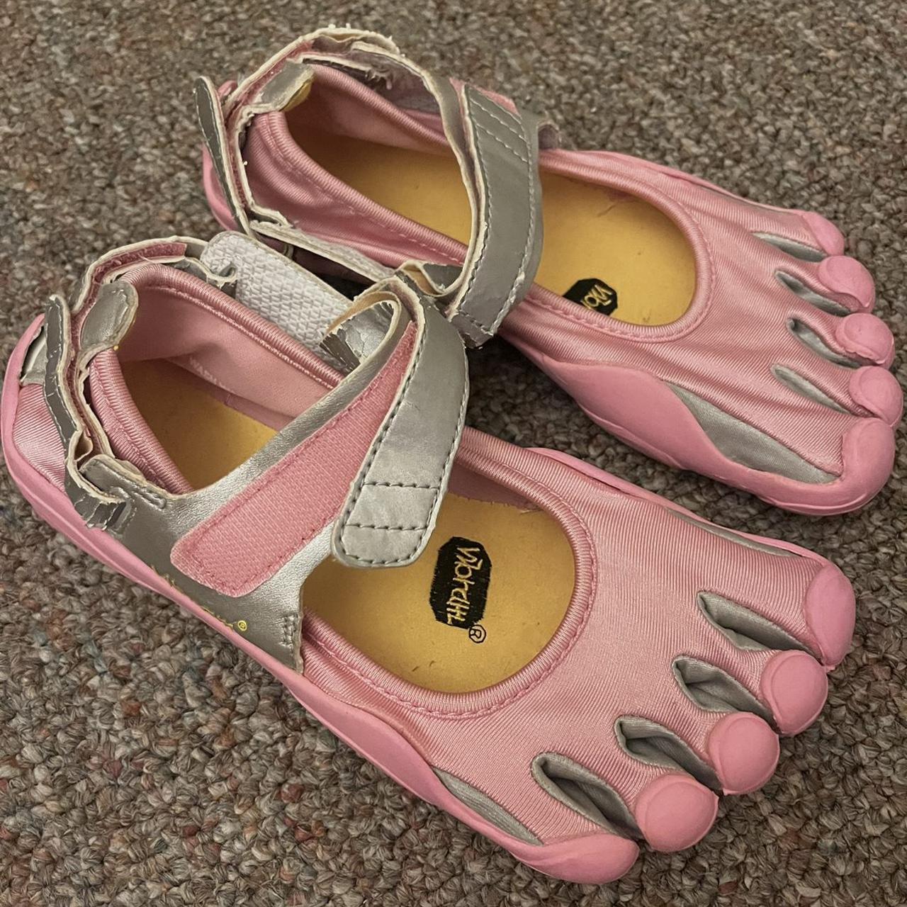 pink and silver vibram five fingers toe shoes, so... - Depop